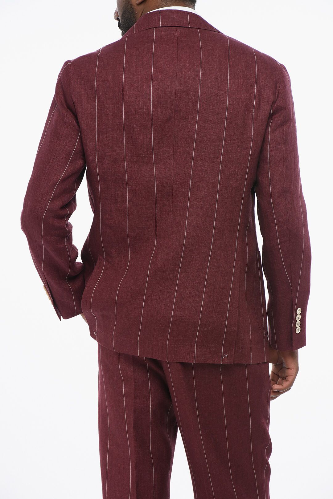 Brunello Cucinelli og1mm0725 Pure Linen Pinstriped Suit in Burgundy Size US M / EU 48-50 / 2 - 5 Thumbnail