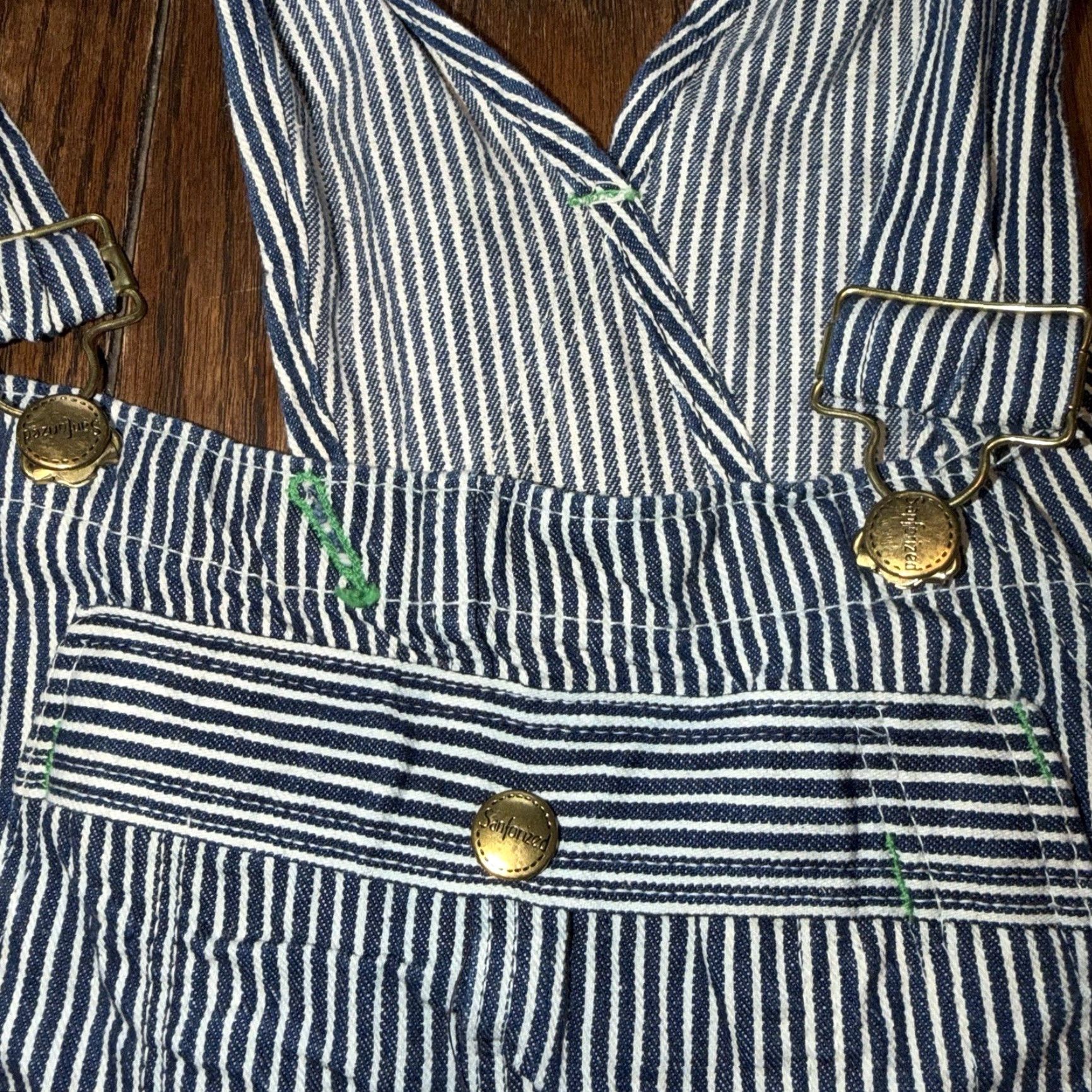 Lee VINTAGE Lee Overalls Union Made In USA Striped Button Fly 38x30 Denim Blue White Stripe 70s Farmers Work Mens Size US 38 / EU 54 - 4 Thumbnail