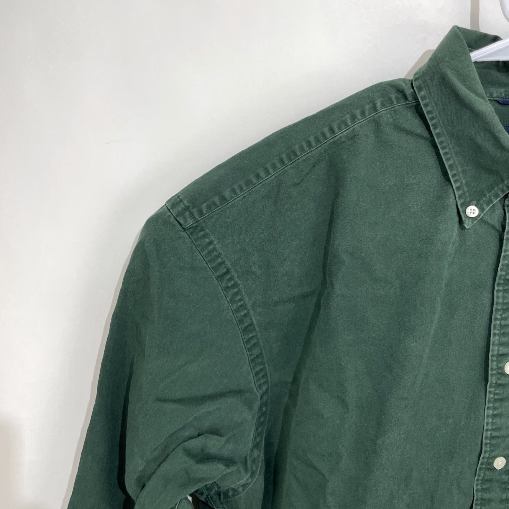 Nautica Nautica Long Sleeve Button Down Dress Shirt XL Extra Large Green Thick Heavy Men Cotton Button-Up Shirt with Pockets" Size 46R - 5 Thumbnail