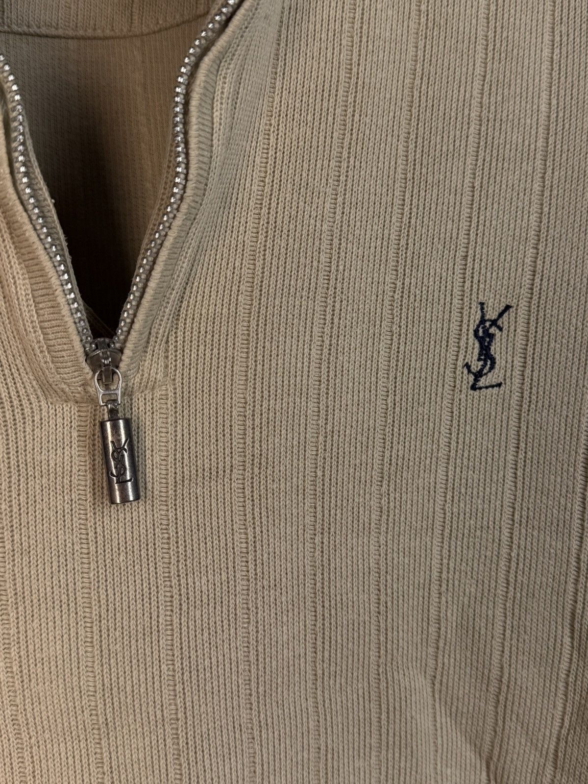 Yves Saint Laurent 90s Beige YSL Sweatshirt 1/4 Quarter Zip Sweater Rugby Shirt Size US L / EU 52-54 / 3 - 4 Thumbnail