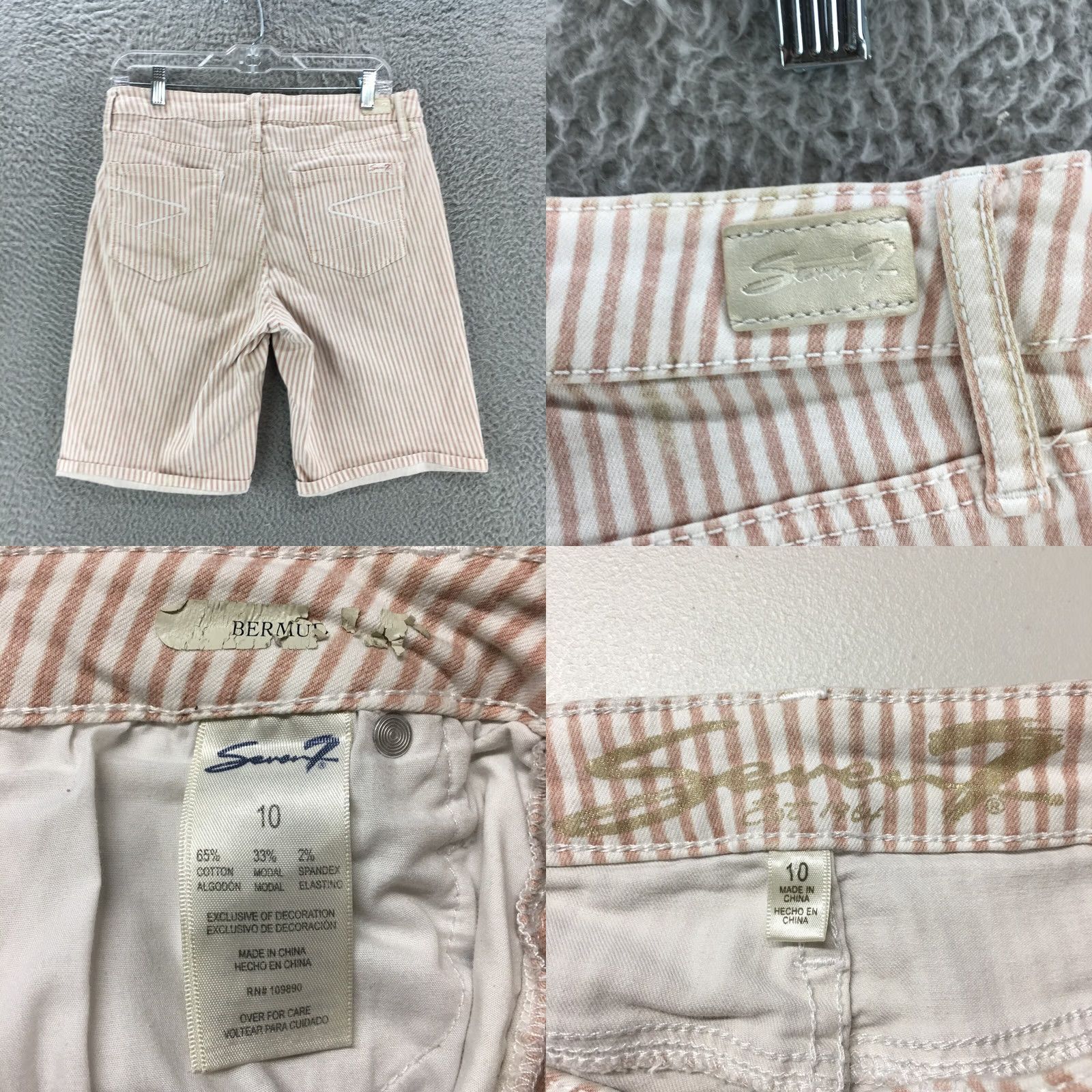 Vintage Seven7 Bermuda Shorts Womens 10 Pink White Plaid Mid Rise Casual Zip Size 32" / US 10 / IT 46 - 8 Thumbnail