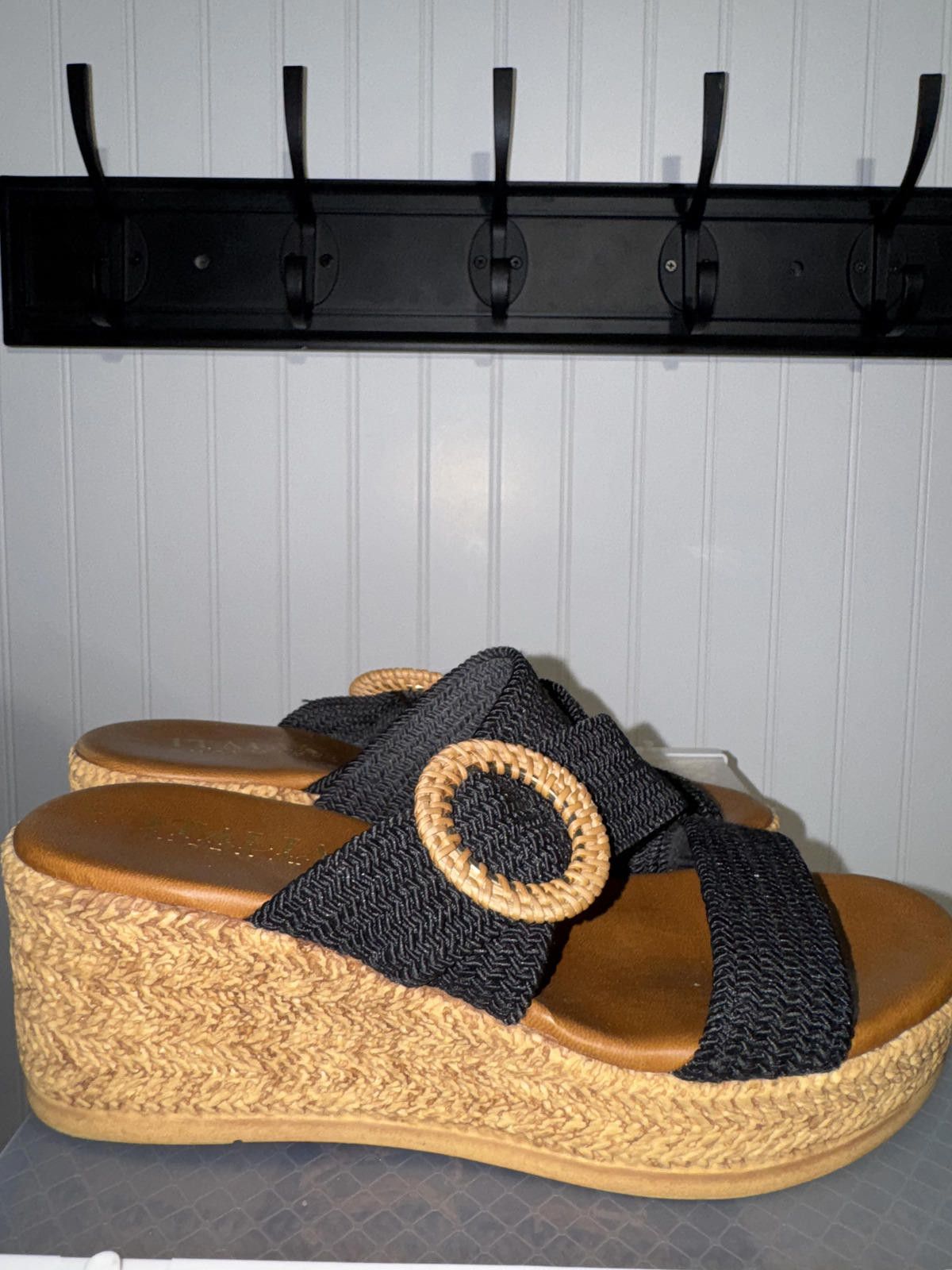 Other Italian Shoemakers Black Woven Platform Sandals with Buckle Size US 6.5 / IT 36.5 - 2 Thumbnail
