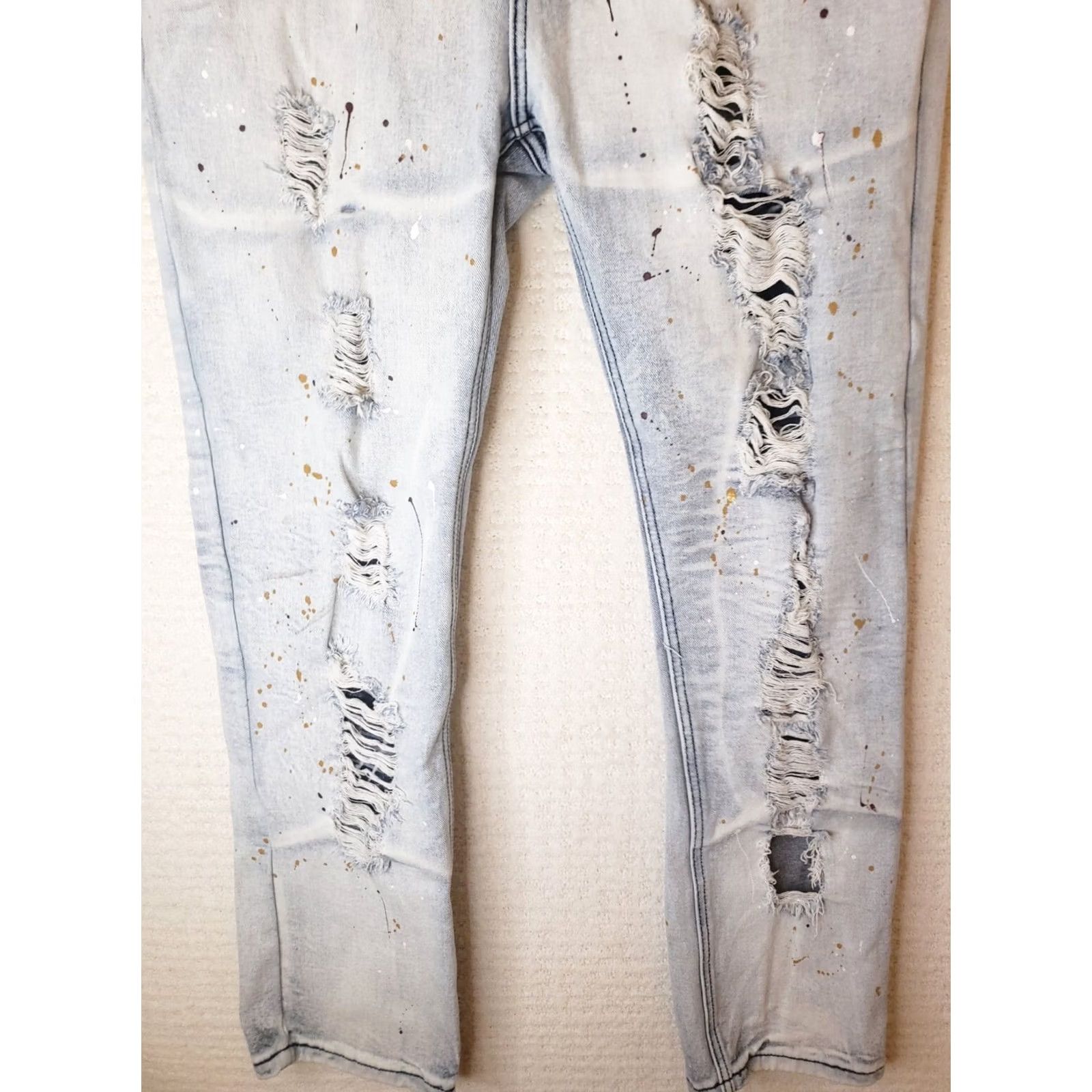 CO Painted Rum Denim Co Jeans 38x32 Distressed Paint Splatter Graphics Regular Men Jeans Blue 98%Cotton 2%Elastane Mid Rise 10-12in Zip Closure Size US 38 / EU 54 - 2 Thumbnail