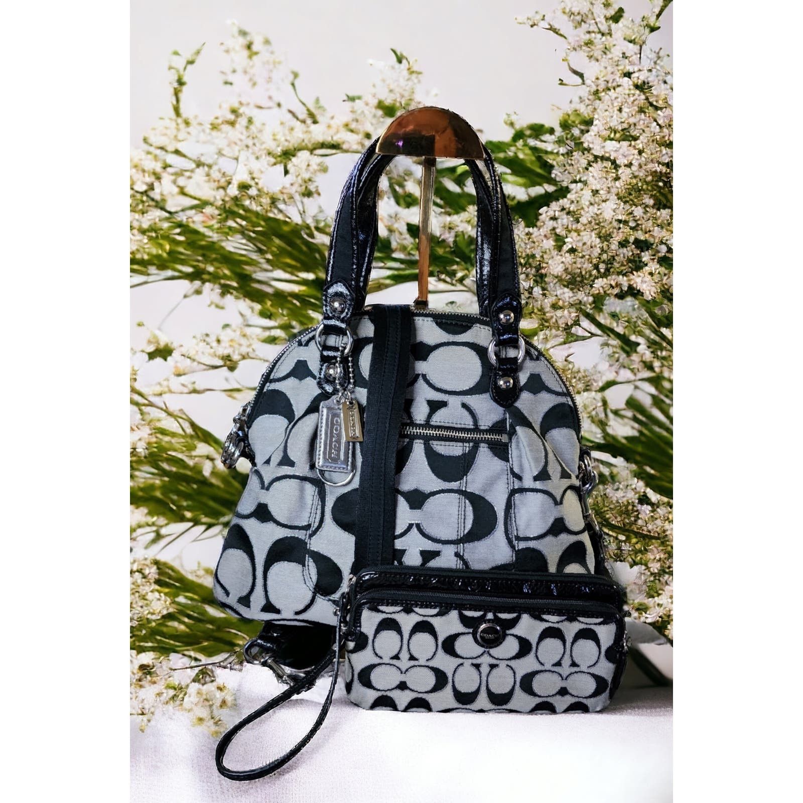 Coach Poppy lurex signature bag with matching wallet