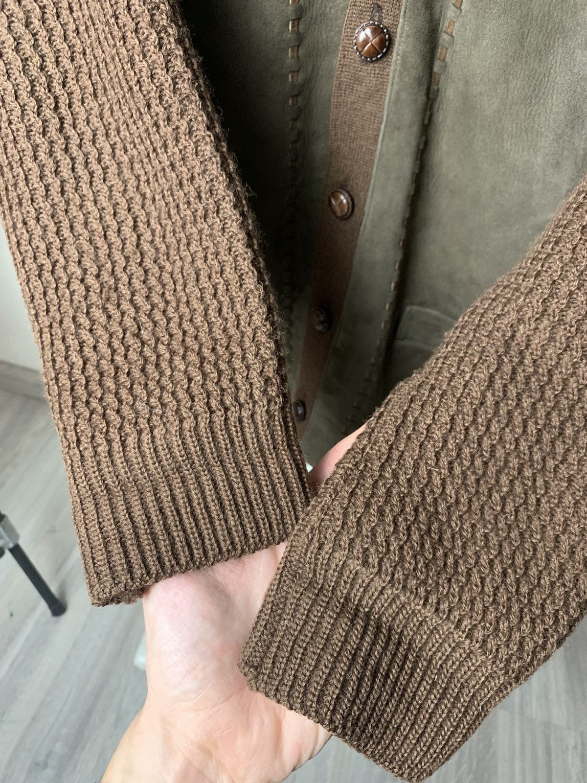 Vintage Rare! Vintage Real Suede Wool Leather Cardigan Jacket Size US L / EU 52-54 / 3 - 3 Thumbnail