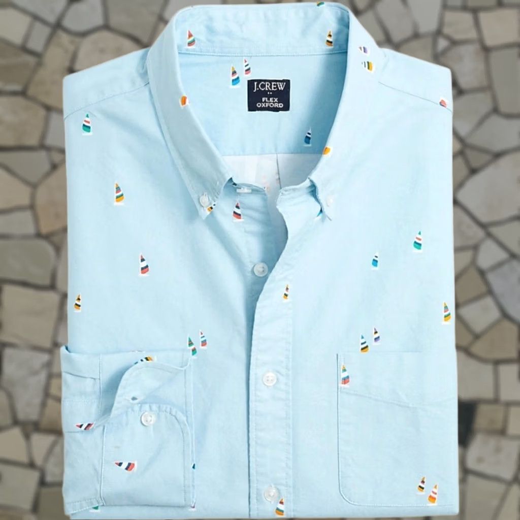 J.Crew J. Crew Factory Men's Classic Fit Long Sleeve Flex Oxford Shirt Sailboats XL Blue Size US XL / EU 56 / 4 - 1 Preview