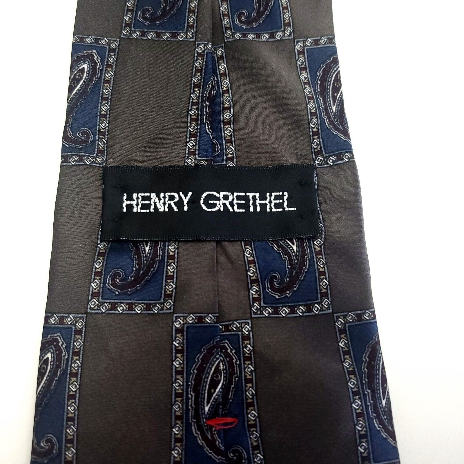 Henry Grethel Henry Grethel Gray Blue Silk Tie Woven Geometric Wide Size ONE SIZE - 4 Thumbnail