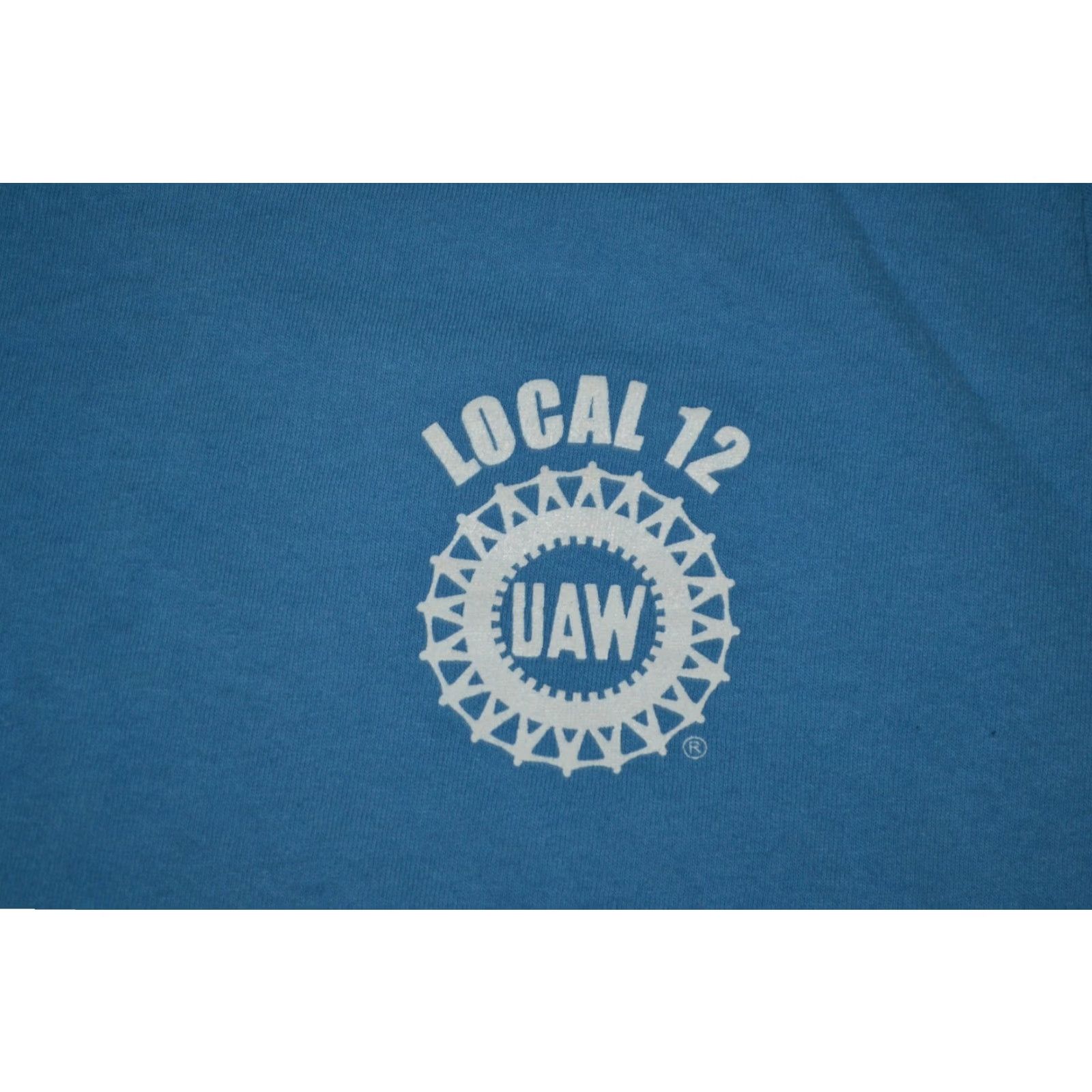 Vintage UAW Local 12 Toledo OH Union Pride T Shirt Small Blue Graphic Tee Mens Union Line 100% Cotton Short Sleeve Size US S / EU 44-46 / 1 - 2 Thumbnail