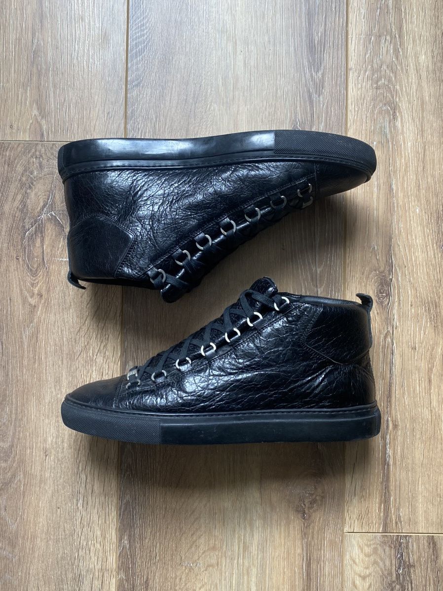 Balenciaga Arena High Black Cracked Leather Sneakers