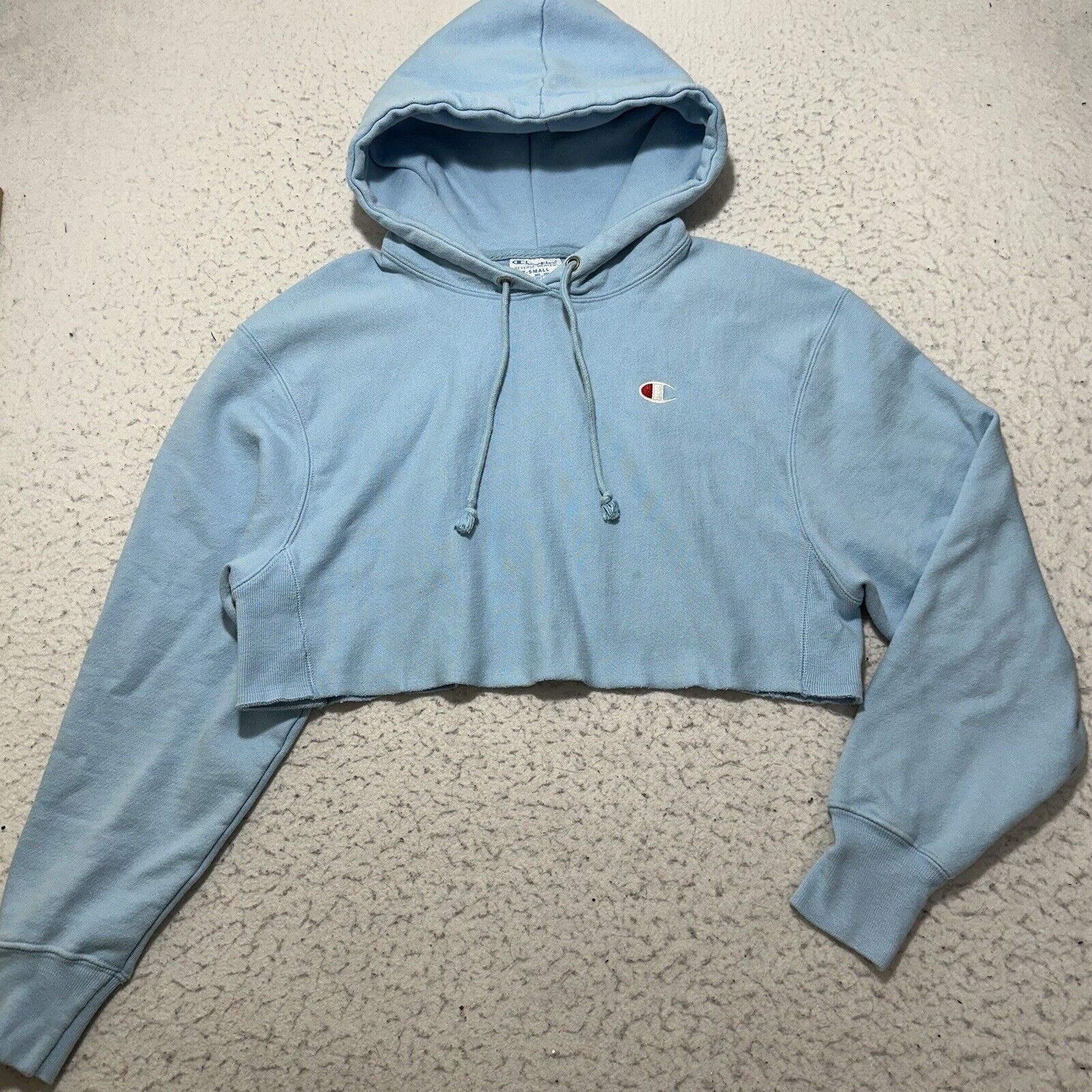 Champion Reverse Weave Cropped Hooded Sweatshirt Hoodie in Light Blue Size discount XS