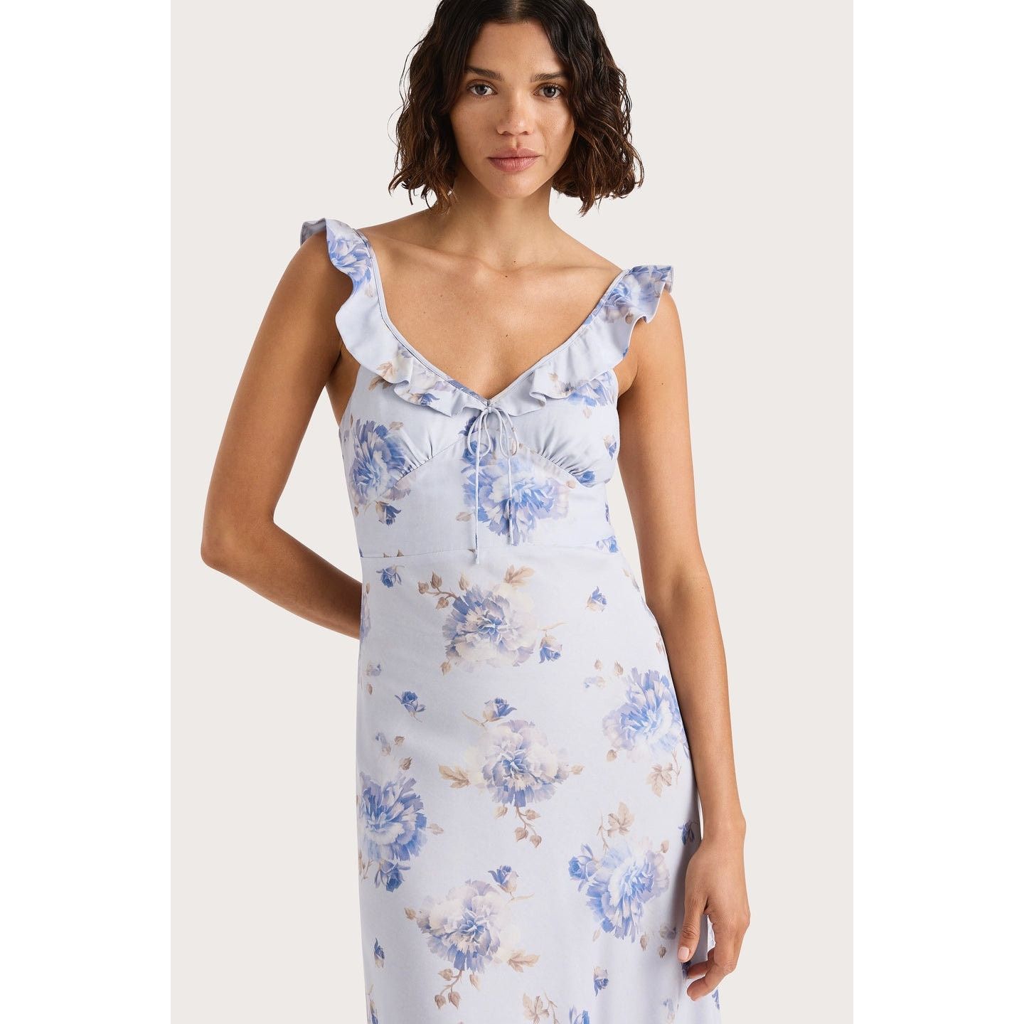Anthropologie × FAITHFULL New Ruffle-Neck Floral Midi Dress $240 Size 6 Lilac Size M / US 6-8 / IT 42-44 - 6 Thumbnail