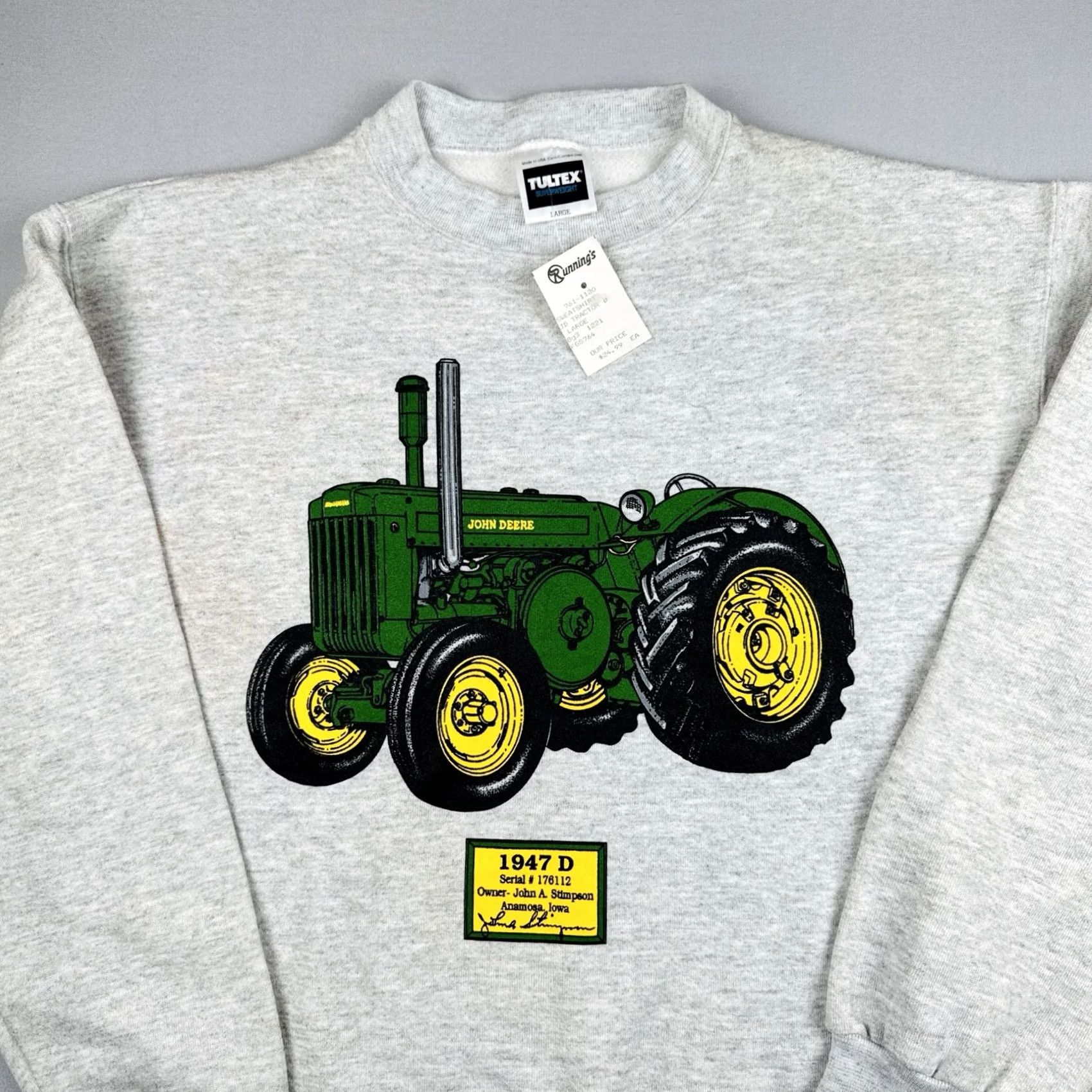 Tultex VINTAGE John Deere Sweatshirt Large Gray 90s Tultex Superweight Cotton Polyester Fleece Crew Neck Mens - USA Size US L / EU 52-54 / 3 - 2 Thumbnail