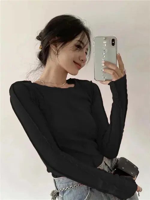 Japanese Brand × Vintage Women Spring Long Sleeve T-shirts Solid O-Neck Size ONE SIZE - 4 Thumbnail