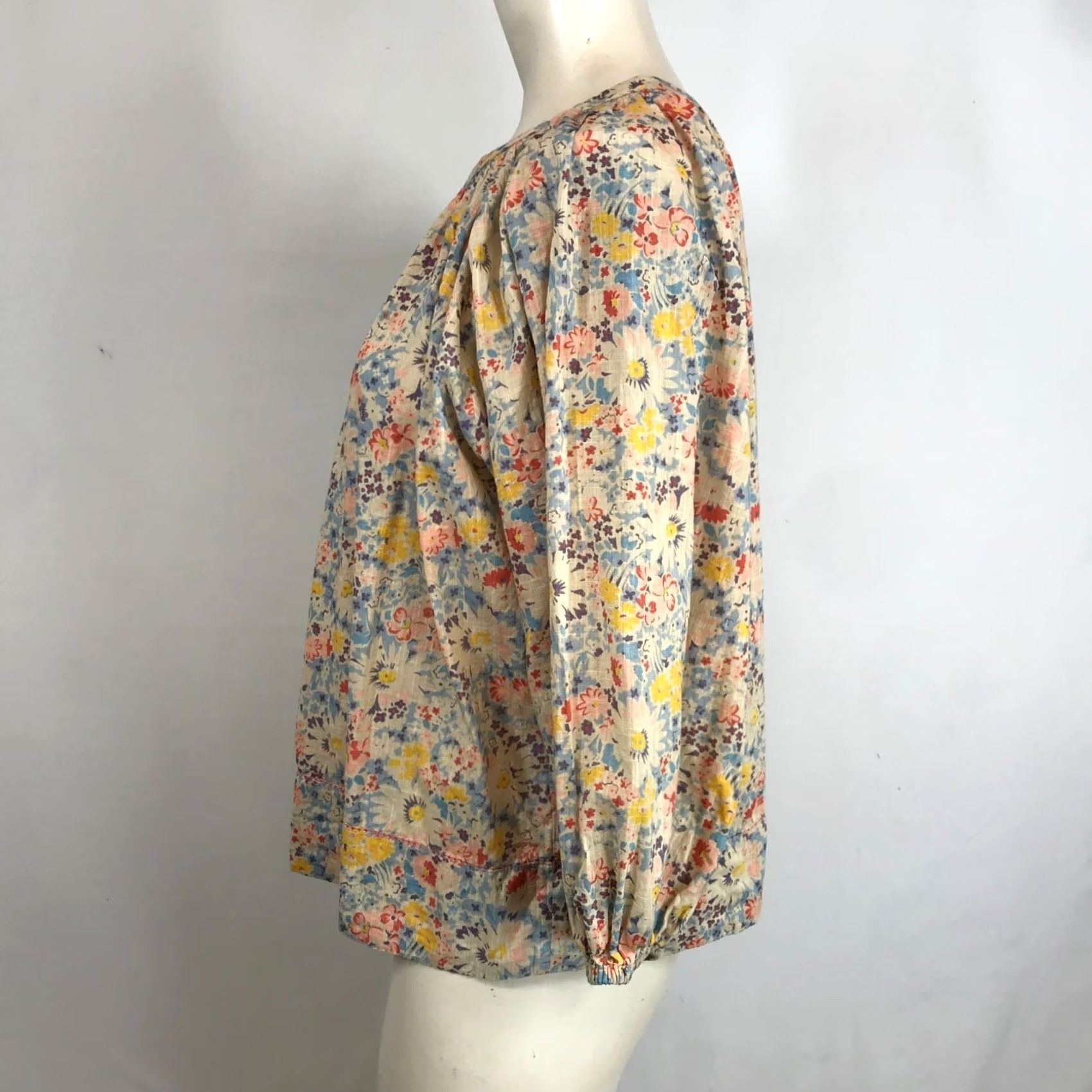 THE GREAT THE GREAT. Womens Top 0 Tan Floral Long Sleeve 100% Cotton Blouse Size XS / US 0-2 / IT 36-38 - 6 Thumbnail