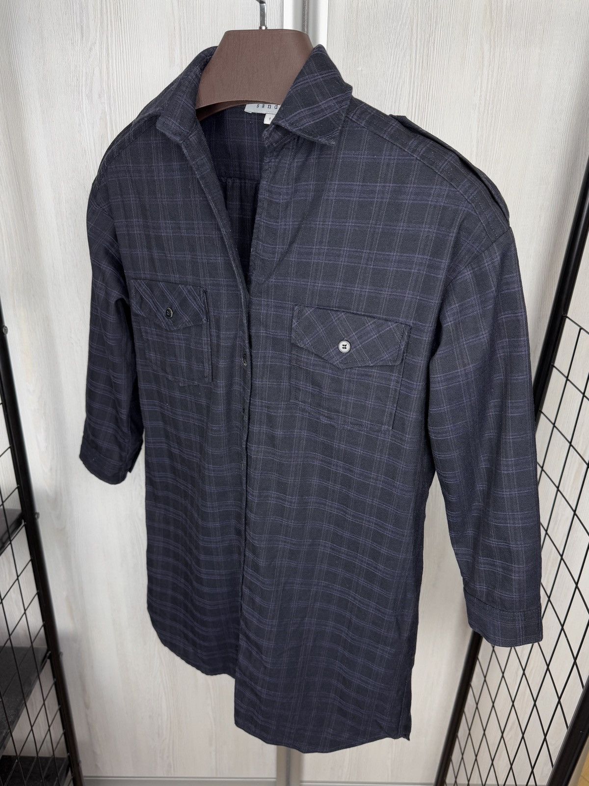 Sandro Sandro Paris Checkered Wool Cotton Short Shirt Dress size 1 Size S / US 4 / IT 40 - 6 Thumbnail