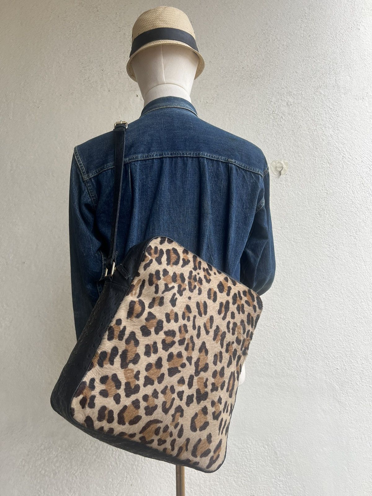 Leather Vintage GK Japan Leopard Ostrich Leather Bag Size ONE SIZE - 3 Thumbnail