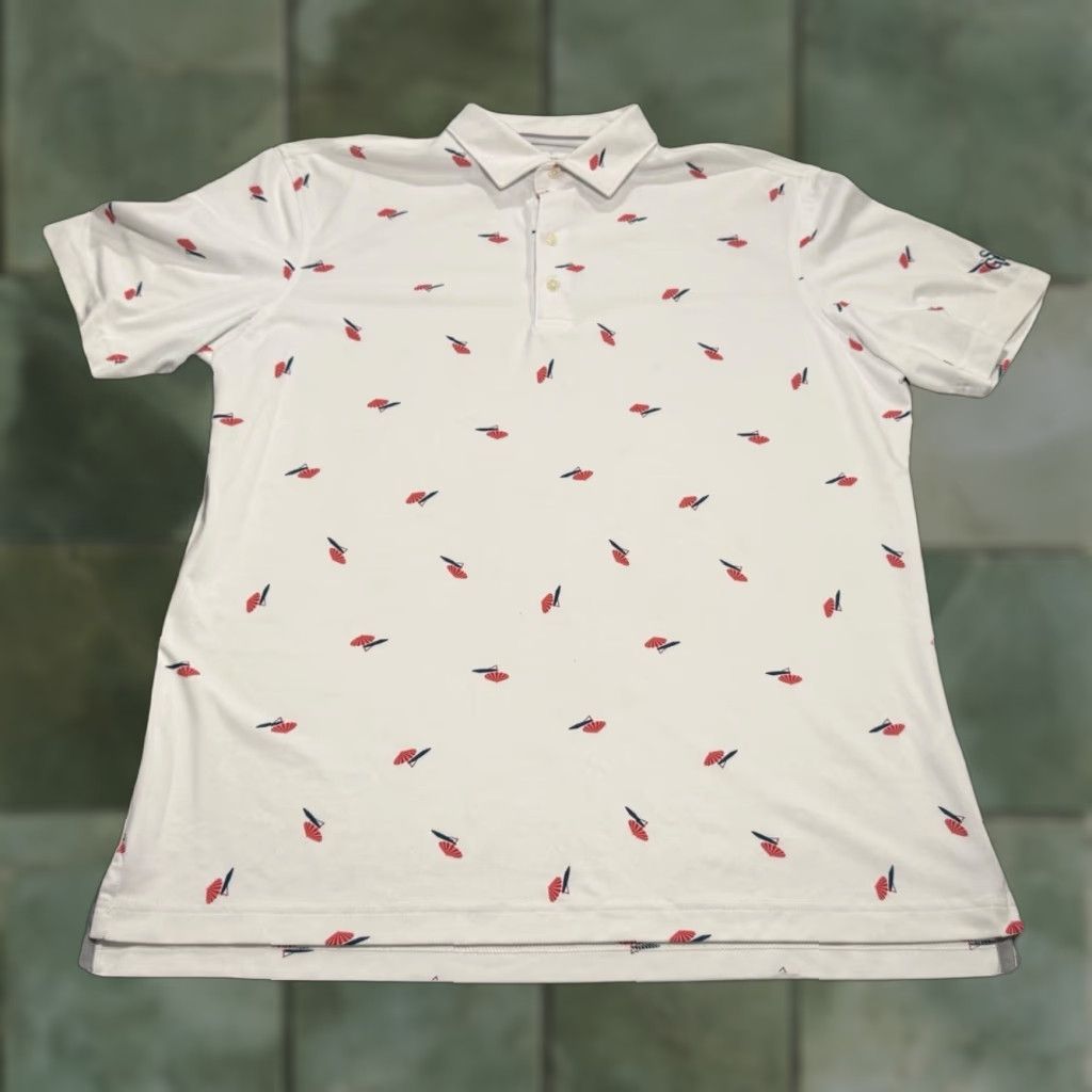 johnnie-O Johnnie O Polo Shirt Mens L White Sunshade Umbrella Print Performance Polo Size US L / EU 52-54 / 3 - 1 Thumbnail