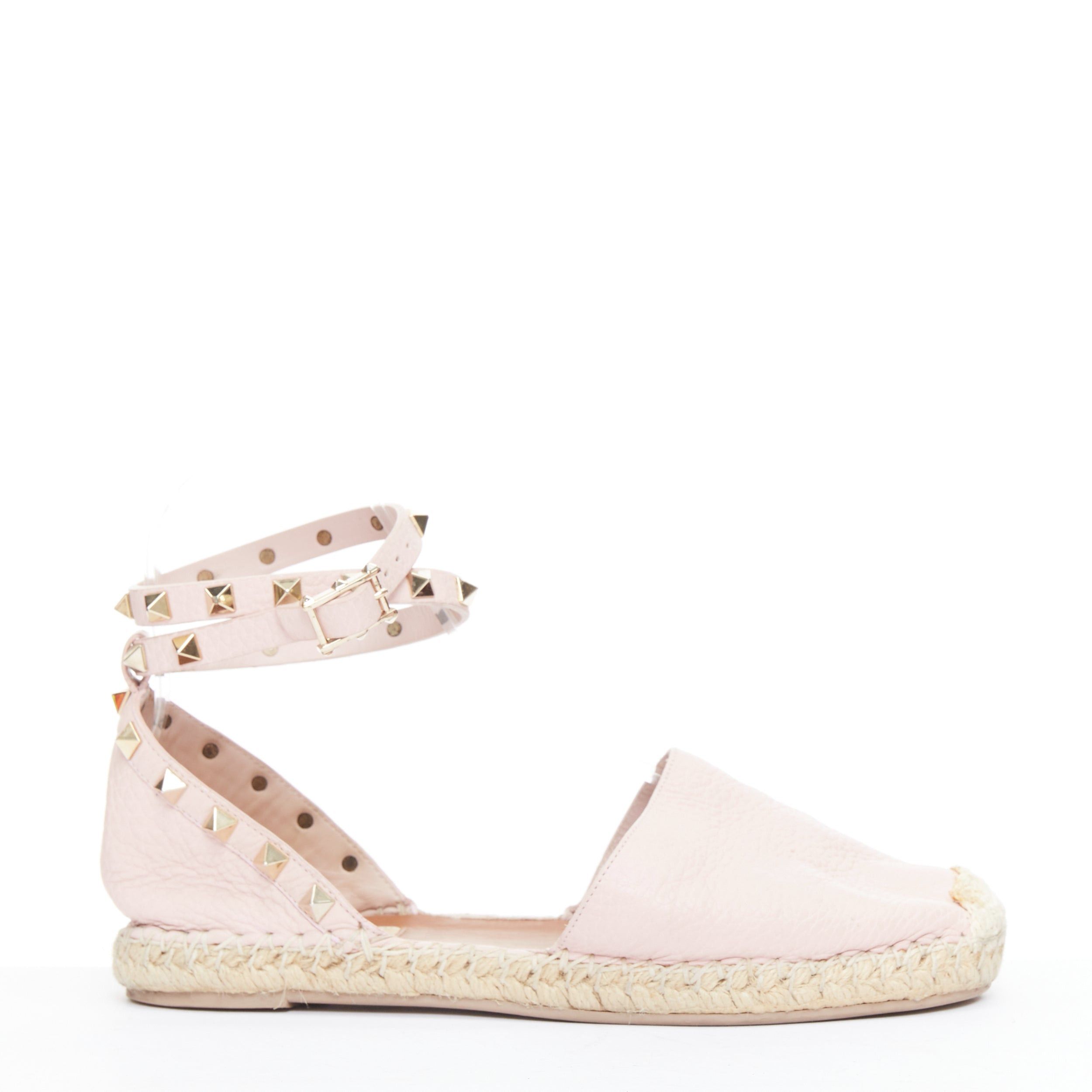 Valentino VALENTINO Rockstud pink leather gold studs espadrille sandals EU37 Size US 7 / IT 37 - 1 Thumbnail