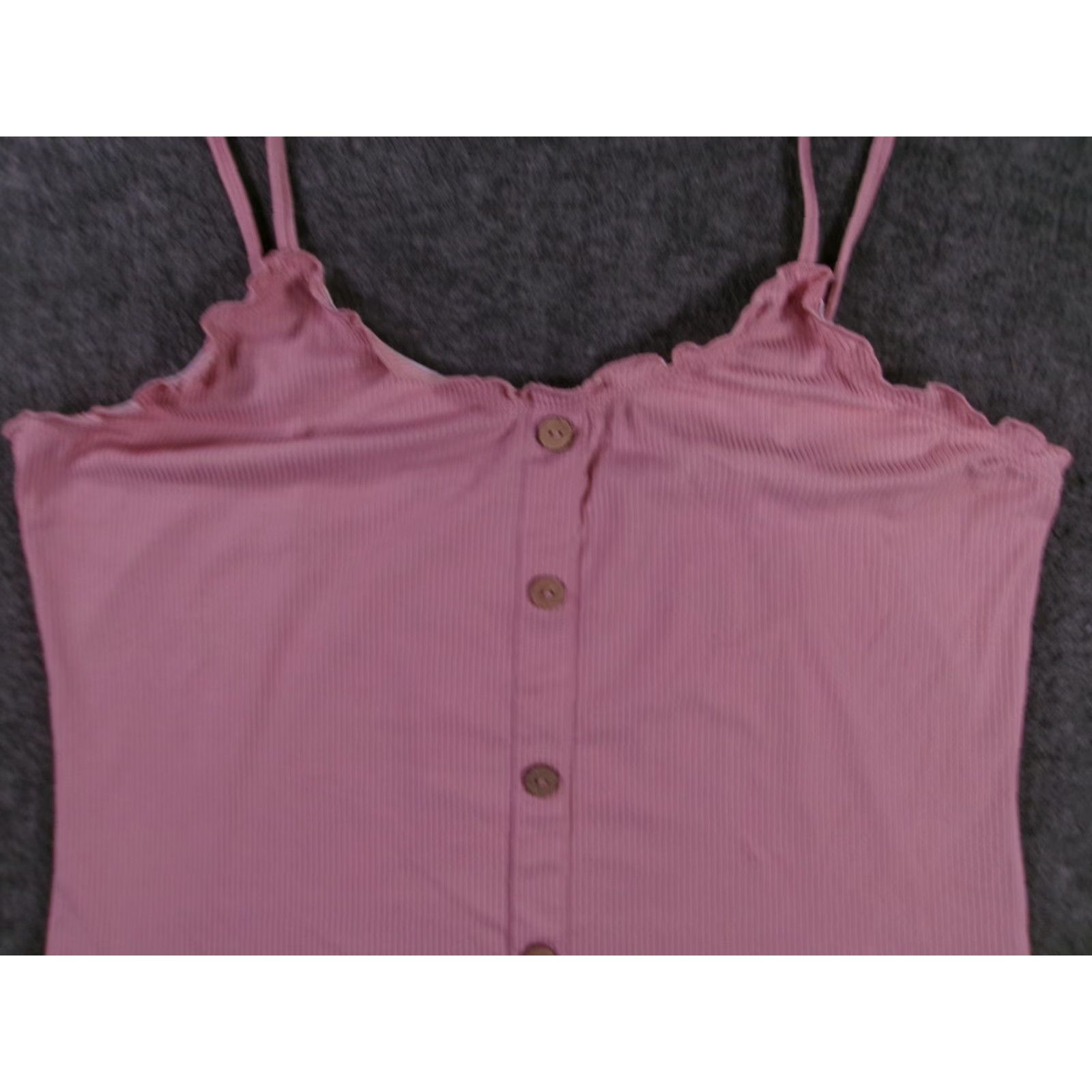 Vintage No Boundaries Camisole Tank Womens 2XL Pink Ribbed Button Front Spaghetti Straps Scoop Neck Sleeveless Shirt Size XXL / US 16-18 / IT 52-54 - 2 Thumbnail