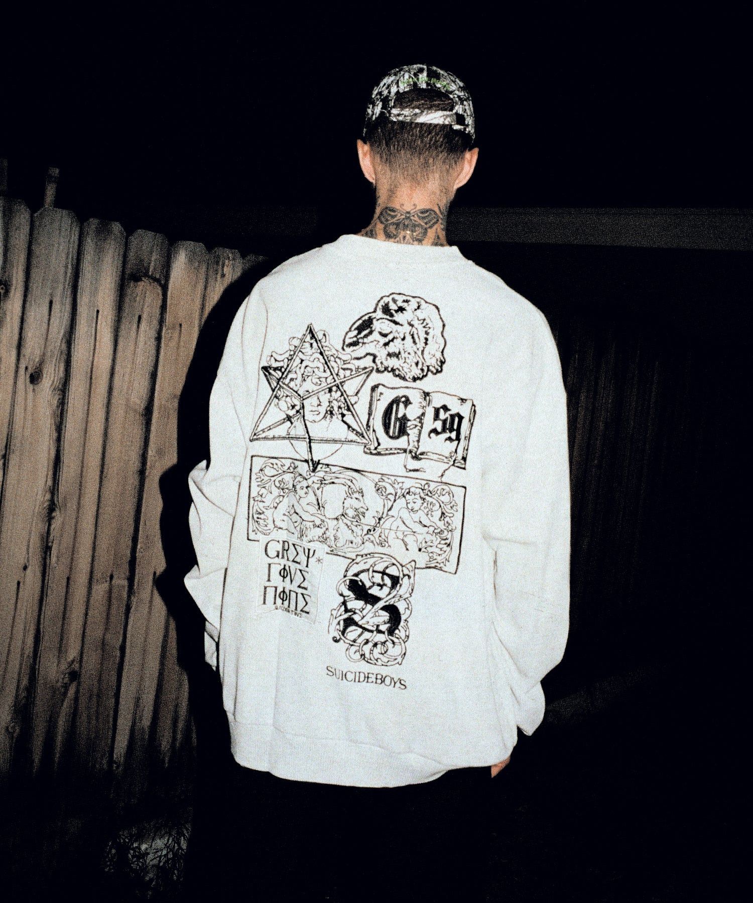 image of G59 Records G59 Patched Henley | Razor V |Grey59 | Suicideboys | New in White, Men's (Size Large)