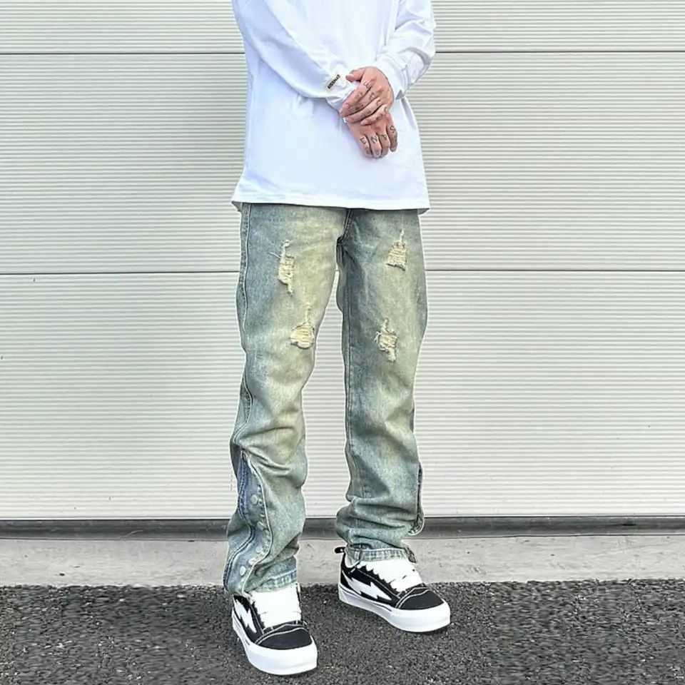 Japanese Brand × Vintage Distressed relaxed jeans side button Size US 30 / EU 46 - 1 Thumbnail