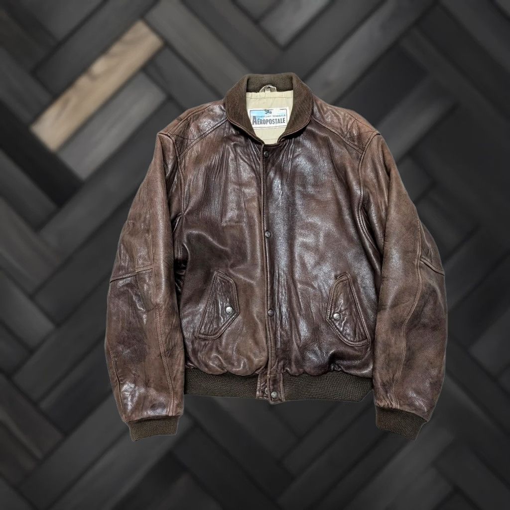 Aeropostale VINTAGE Aeropostale Leather Jacket Bomber Jacket Mens L 44 Brown Wool? (keep to original words only) Size US L / EU 52-54 / 3 - 1 Thumbnail