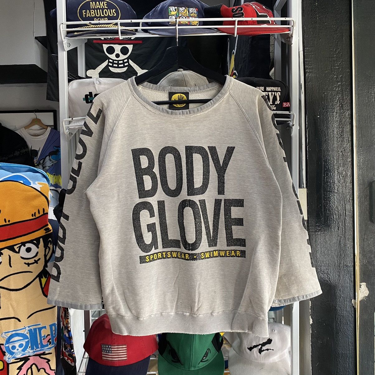 image of Vintage Body Glove Overprint Long sleeve Tees in Grey, Men's (Size Medium)