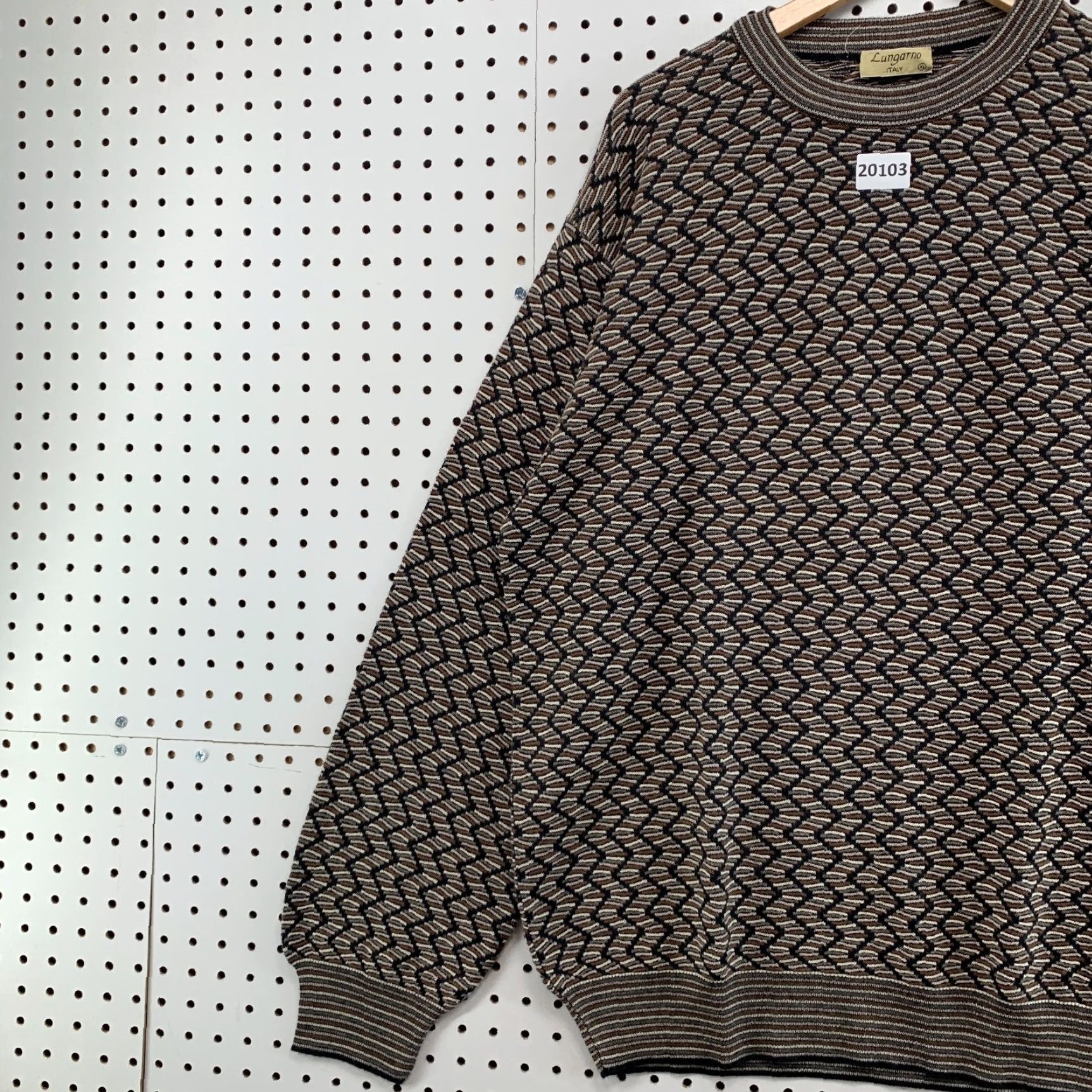 Vintage LUNGARNO Pullover Sweater 3D Knit Knit Geometric Crew Neck Mens XL Brown Size US XL / EU 56 / 4 - 3 Thumbnail