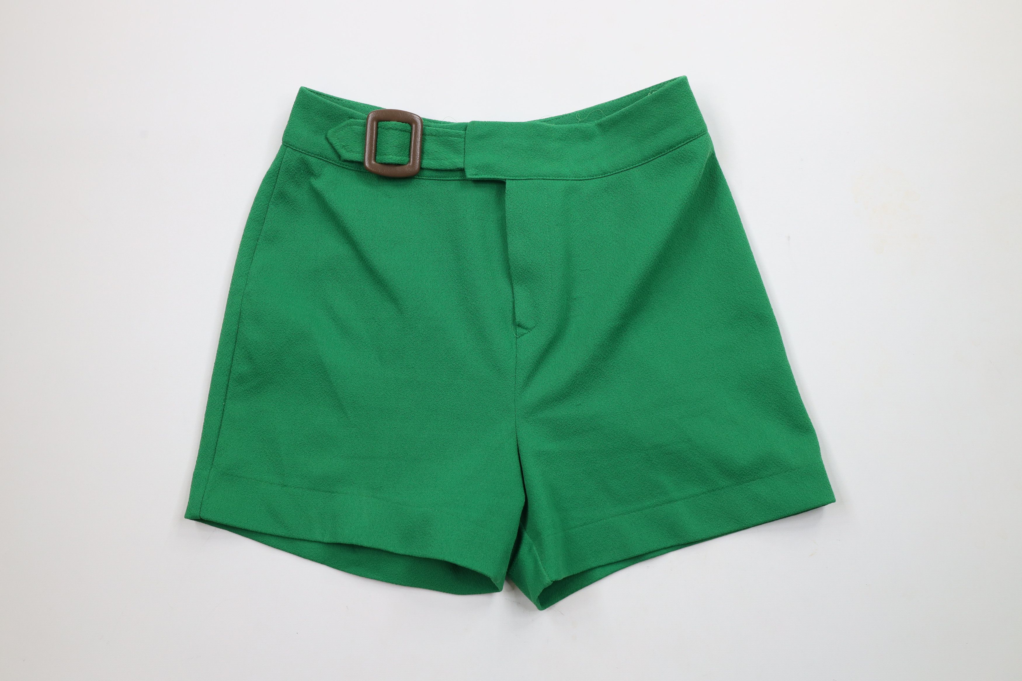 Vintage Vintage 60s 70s Streetwear Knit Buckle Belt Shorts Green USA Size 38" / US 16 / IT 52 - 1 Thumbnail