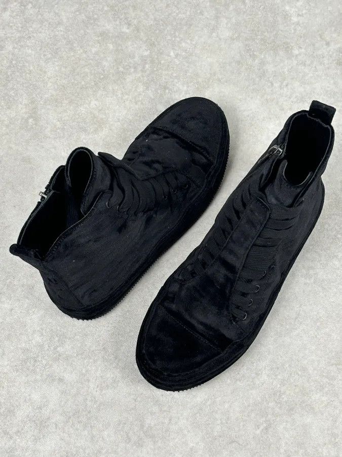 Ann Demeulemeester Ann Demeulemeester Black Velvet High-Top Sneakers Size US 7 / EU 40 - 10 Thumbnail