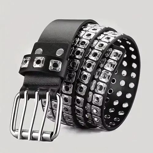 Other Silver Triple Line Square Rivet Belt Size ONE SIZE - 1 Thumbnail