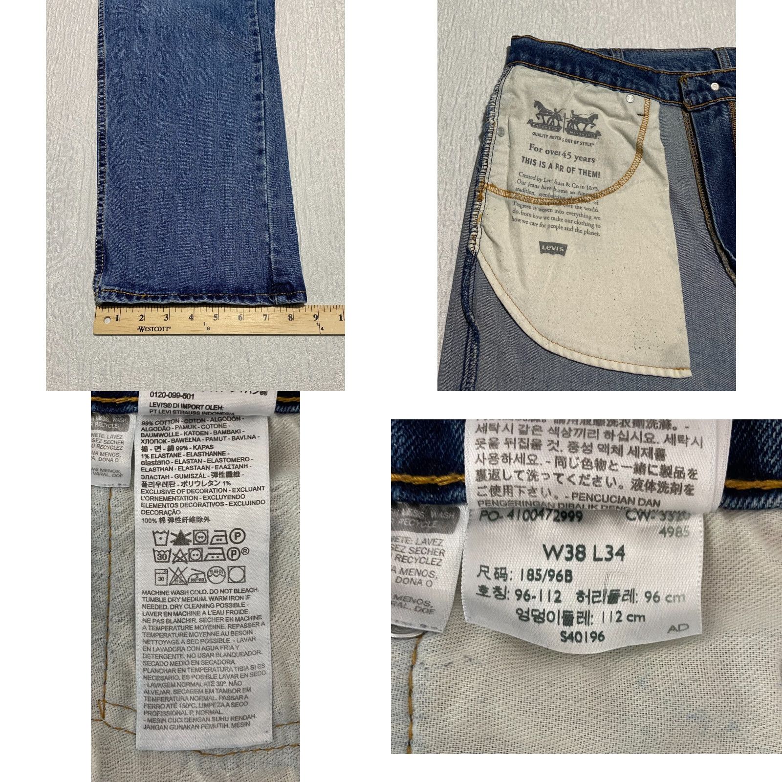 Levi's VINTAGE Levi's 505 Relaxed Fit Mens Jeans Size 38x34 Blue Straight Whiskers - Levi's 500 Series Denim 5-Pocket Mens Jeans Size US 38 / EU 54 - 8 Thumbnail