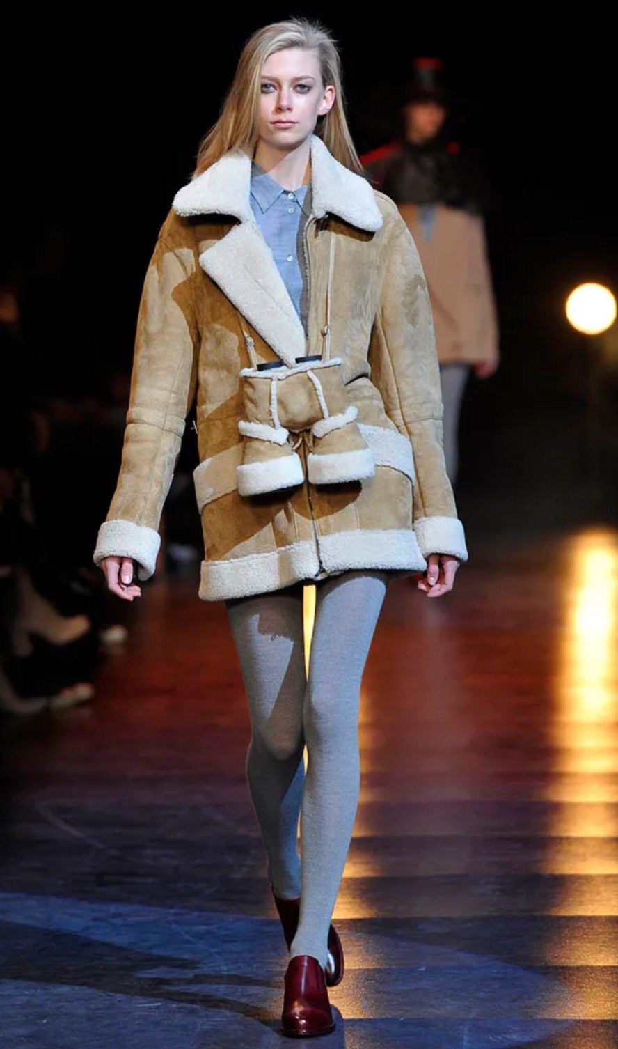 image of Fw 2010 Hussein Chalayan Jacket Shearling Coat Leather in Beige, Women's (Size Small)