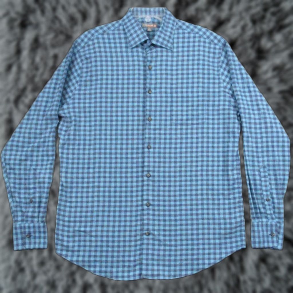 Peter Millar Peter Millar Crown Sport Shirt Large Mens Button-Down Sleeve Stretch Blue Plaid Check - Classic Fit Size US L / EU 52-54 / 3 - 1 Thumbnail