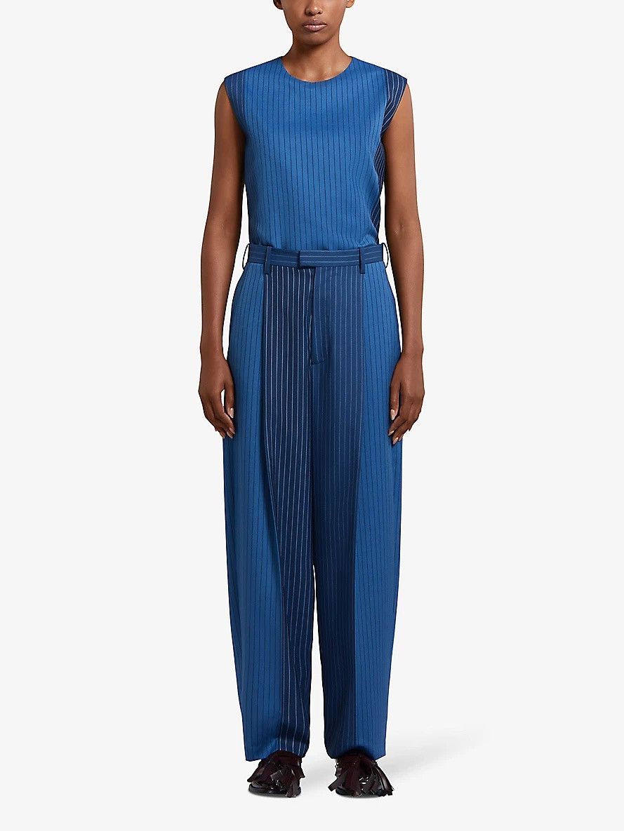 Marni o1w1db10125 Pinstriped Straight Pants in Blue Size 28" / US 6 / IT 42 - 2 Thumbnail