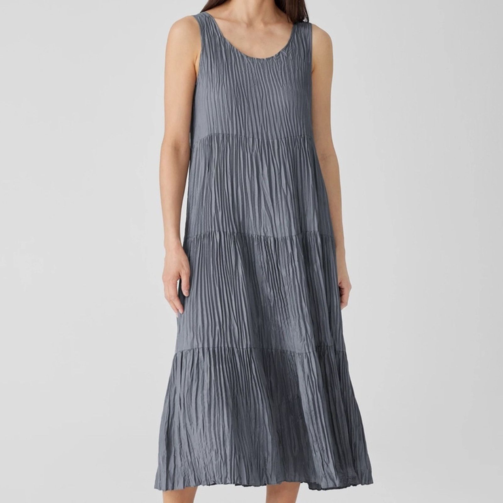 Eileen Fisher Eileen Fisher. Cushed Silk Midi Dress. Size L / US 10 / IT 46 - 2 Thumbnail