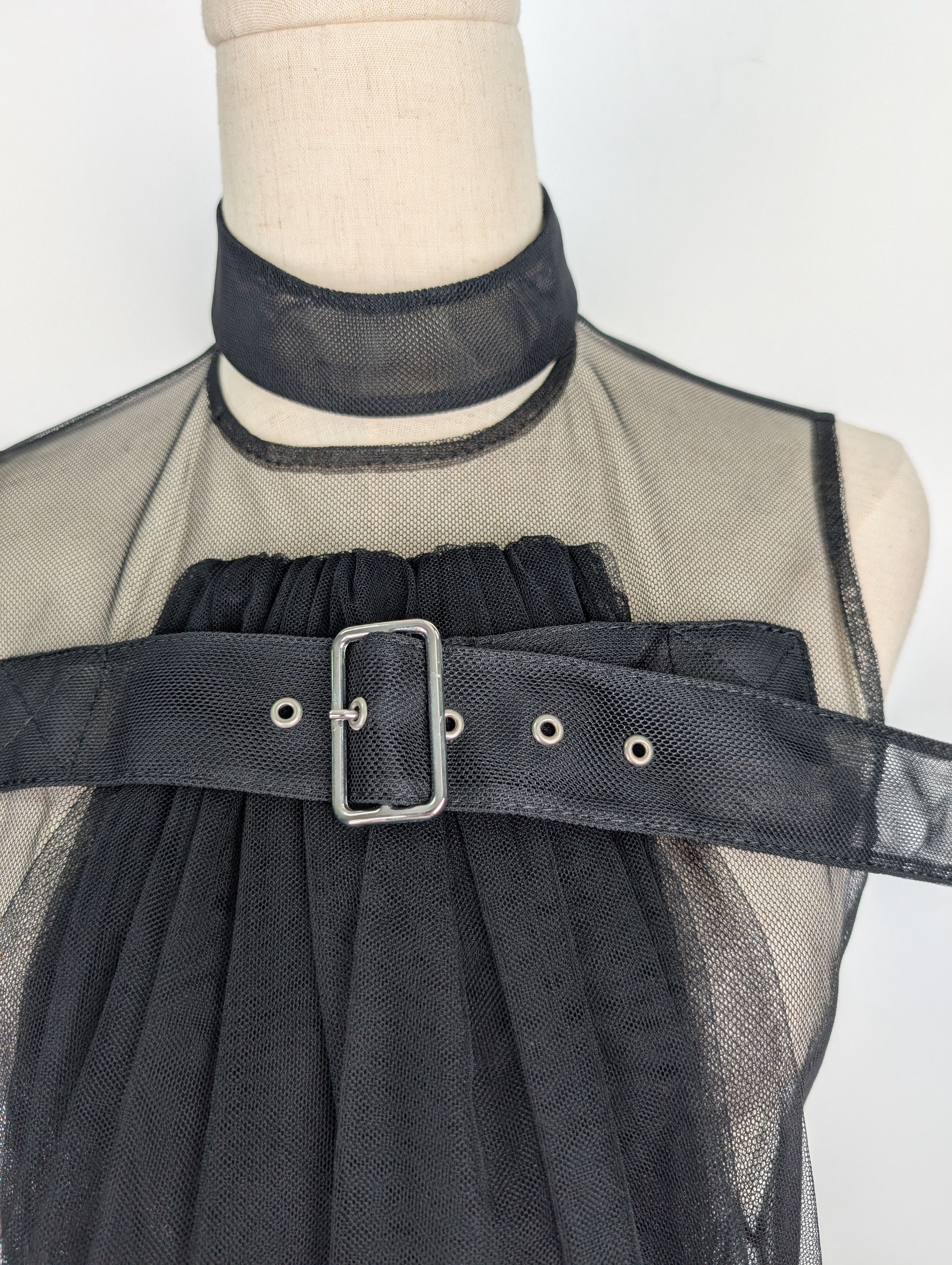 Noir Kei Ninomiya Noir Kei Ninomiya Black Mesh Dress Stand Collar Size XS / US 0-2 / IT 36-38 - 3 Thumbnail