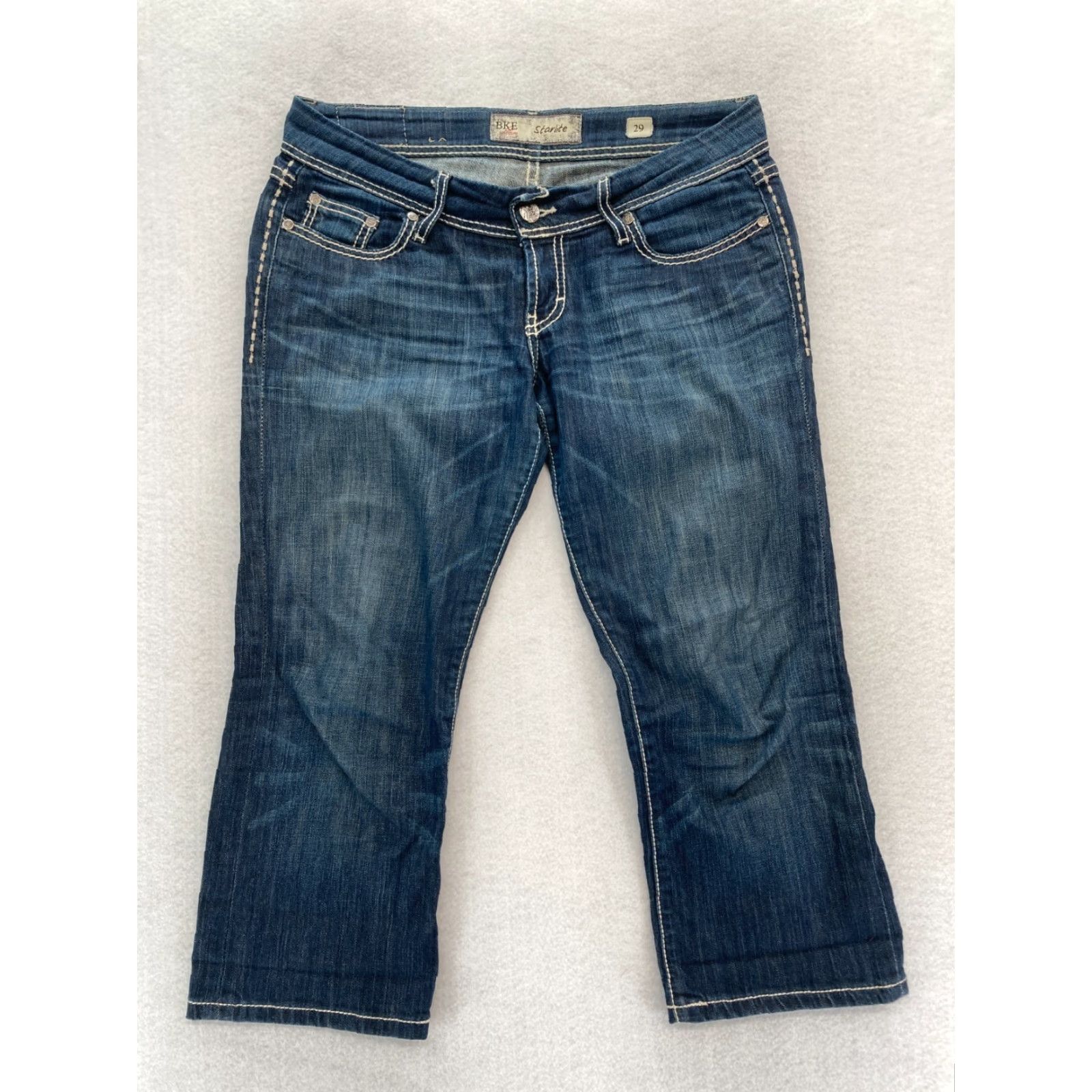 Vintage Buckle BKE Jeans Women's 29 Starlite Capri Dark Wash Blue Stretch Denim Low Rise Jeans Size 29" - 2 Thumbnail