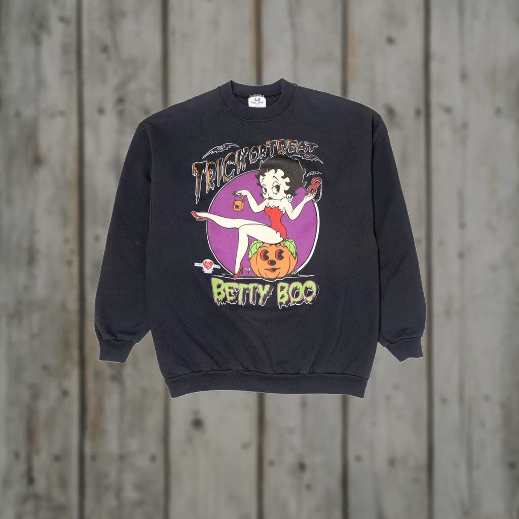 TEE JAYS Vintage Betty Boop Trick Or Treat Front/Back Halloween Sweatshirt Black 1990s XX-Large Tee Jays Womens Ladies Boys Girls Mens Size US XXL / EU 58 / 5 - 1 Thumbnail