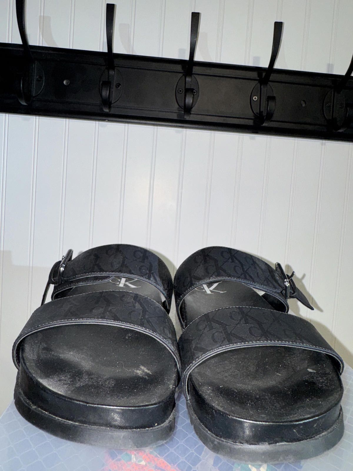 Calvin Klein Calvin Klein Monogram Black Slide Sandals with Buckle Strap Size US 7.5 / IT 37.5 - 1 Thumbnail
