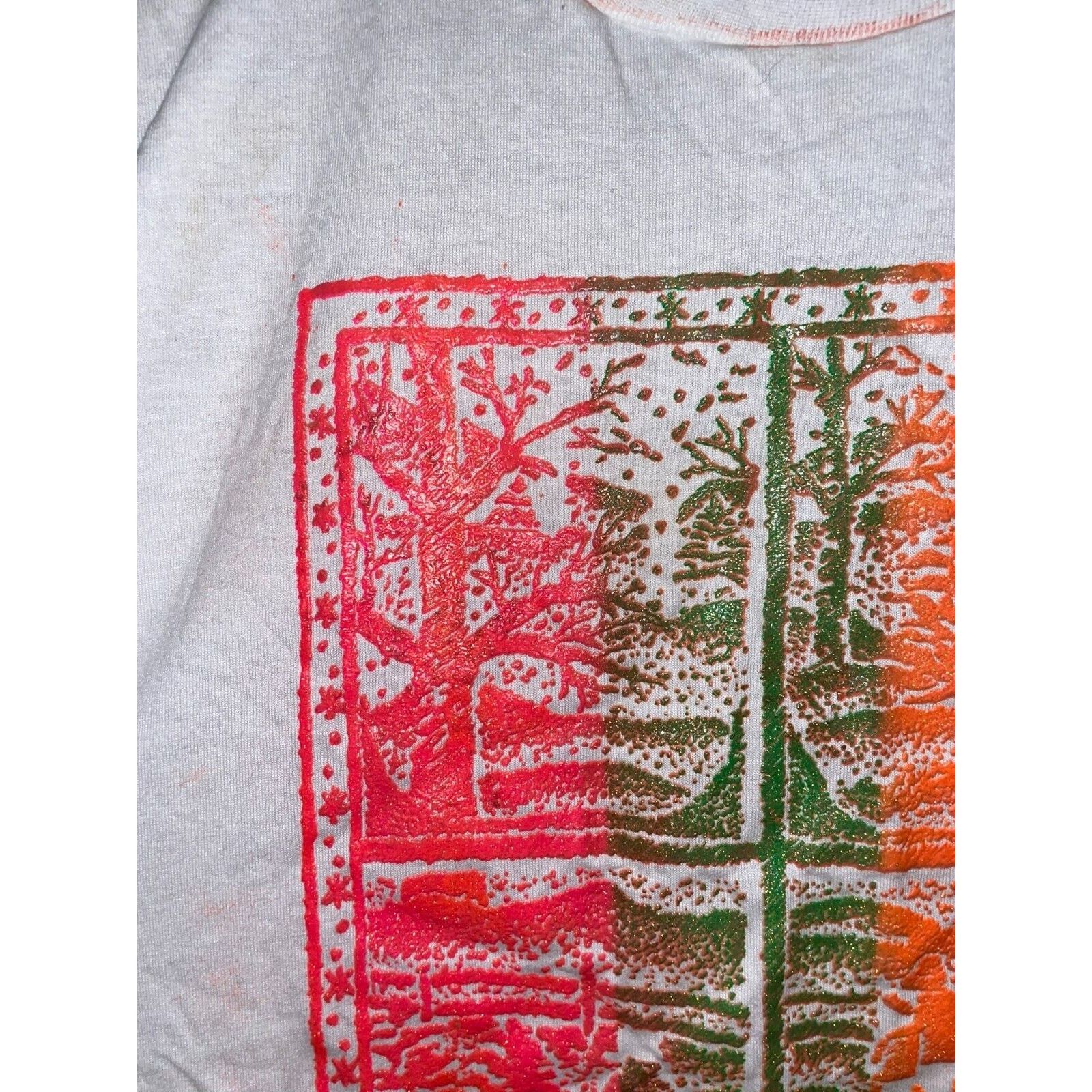 Jerzees Vintage Tree Shirt Red Green Orange Forest Tee Nature Medium Size US M / EU 48-50 / 2 - 2 Thumbnail