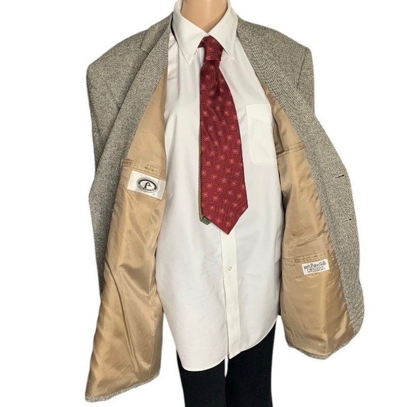 Bert Pulitzer Bert Pulitzer Men 46R Gray 100% SILK Sport Coat Tweed Blazer Size 46R - 2 Thumbnail