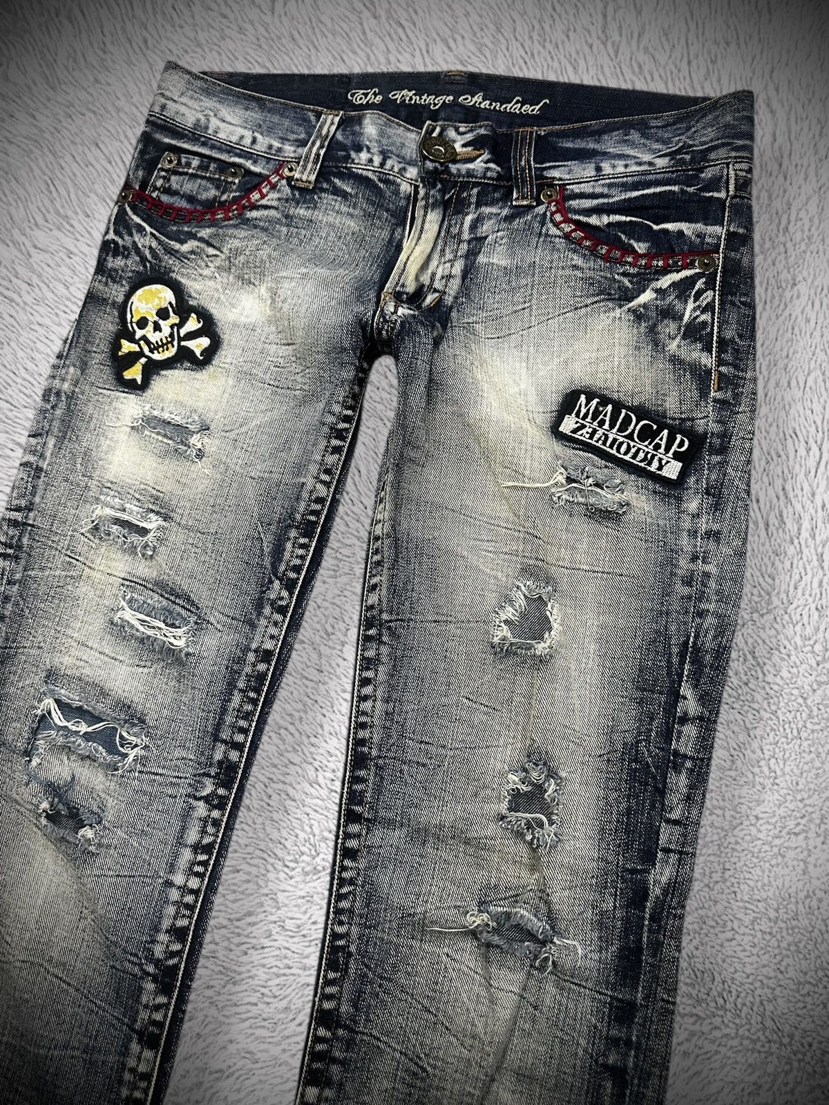 Japanese Brand 💥rare💥 japanese brand Sky Bomber Distressed Patchwork Denim Size US 33 - 2 Thumbnail
