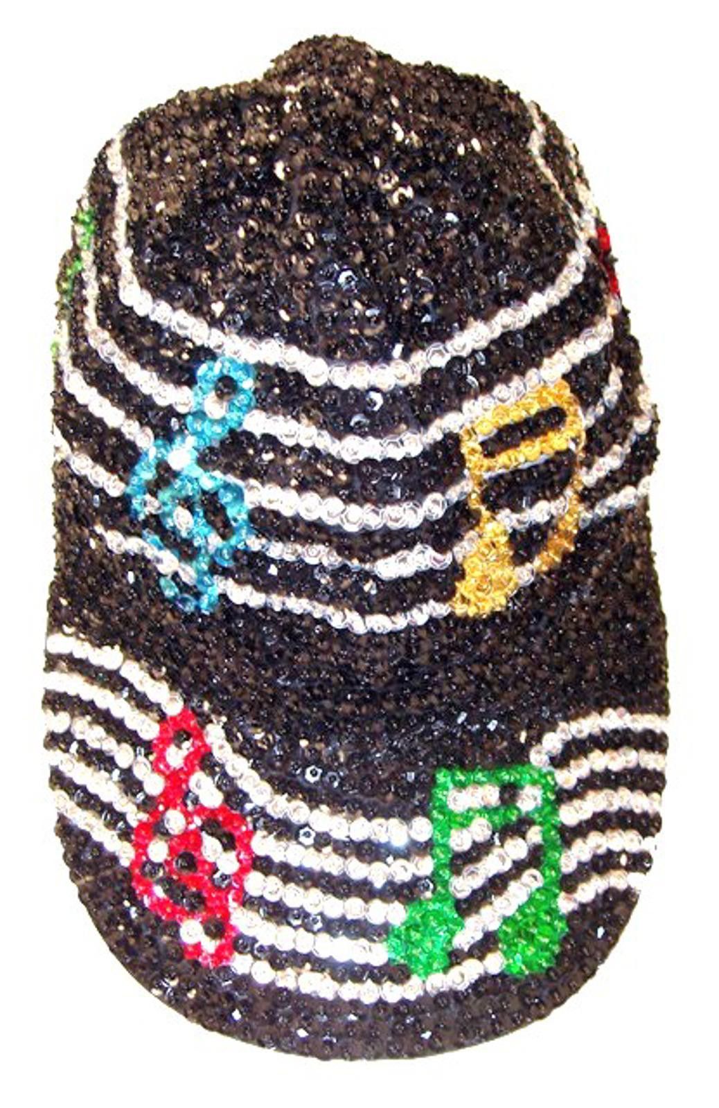 Designer Sequin Baseball Cap Black Color Music Notes on Bar Size ONE SIZE - 1 Preview