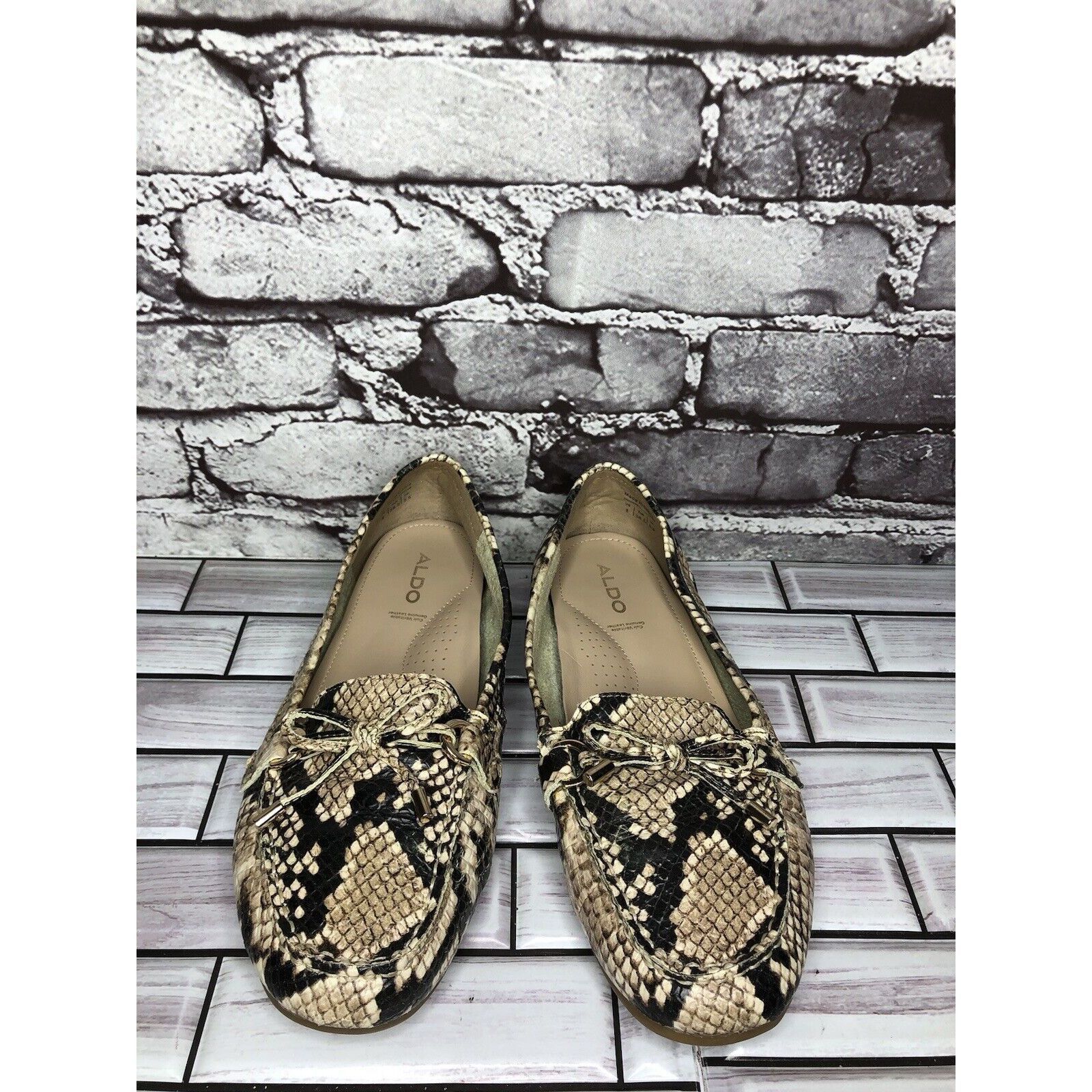 Aldo Aldo Cream Snake Skin Print Bow Leather Mocs Driving Shoes W Size US 7.5 / IT 37.5 - 12 Thumbnail