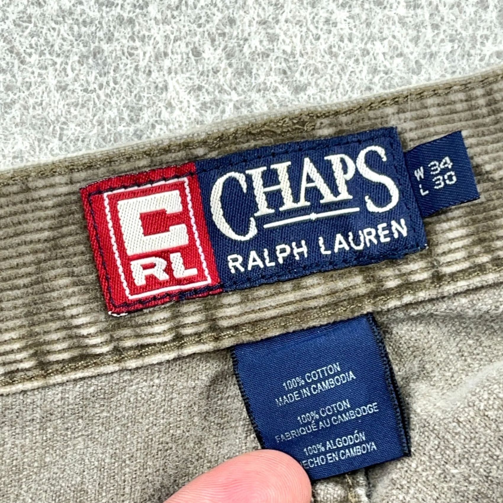 Tommy Hilfiger VINTAGE Chaps Ralph Lauren Pants Men 34x30 Olive Green Corduroy Carpenter Baggy Size US 34 / EU 50 - 4 Thumbnail