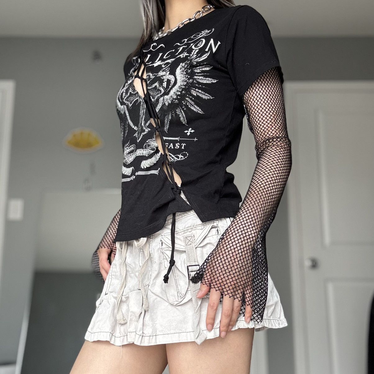 Affliction NWT Affliction Portrayal Rhinestone Cut Out Front Top Size S / US 4 / IT 40 - 11 Thumbnail