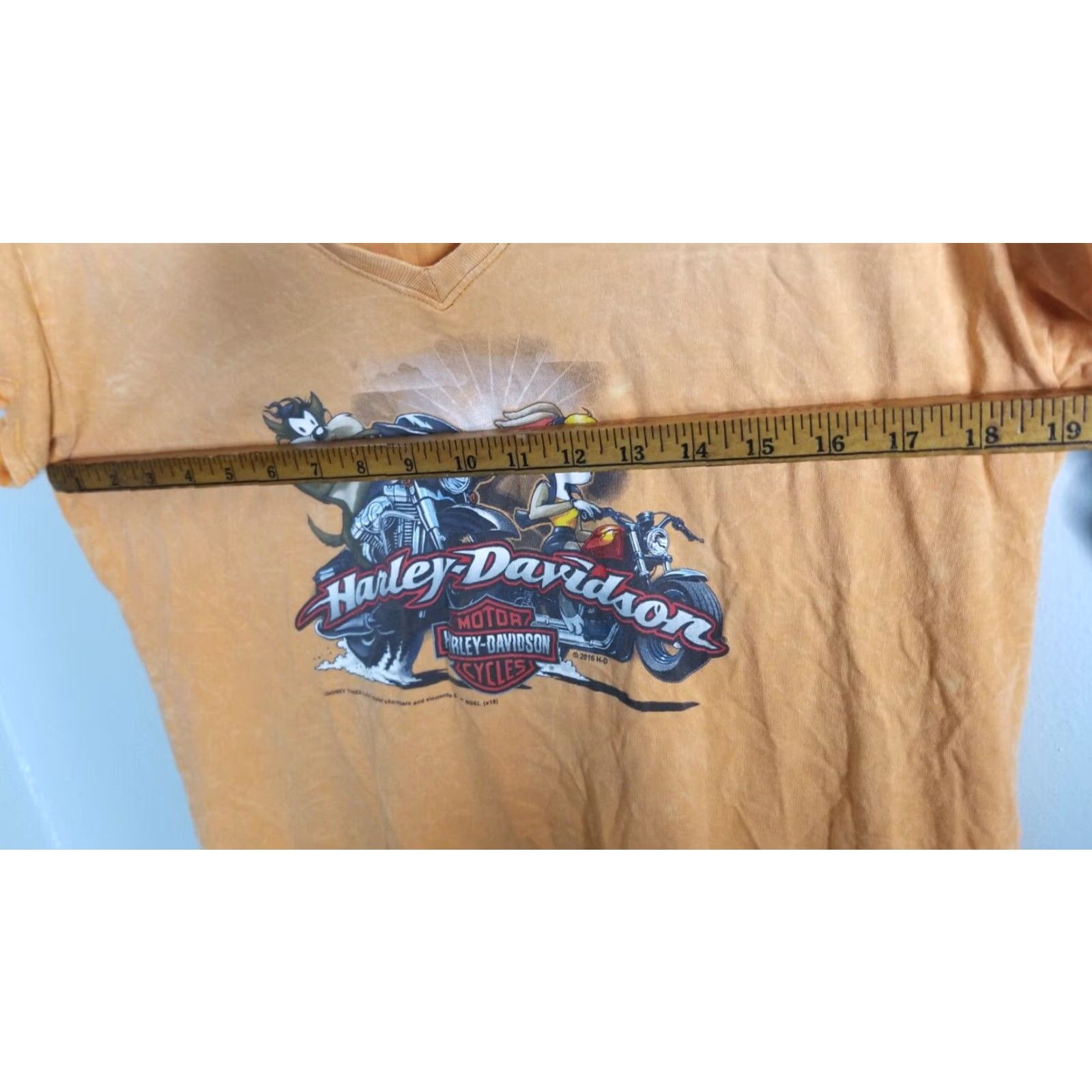 Harley Davidson Womens Harley-Davidson T-Shirt Live Looney Tunes Myrtle Beach Orange XL Cap Sleeve V-Neck Short Sleeve Double Sided Pattern: Stone Washed Size XL / US 12-14 / IT 48-50 - 2 Thumbnail