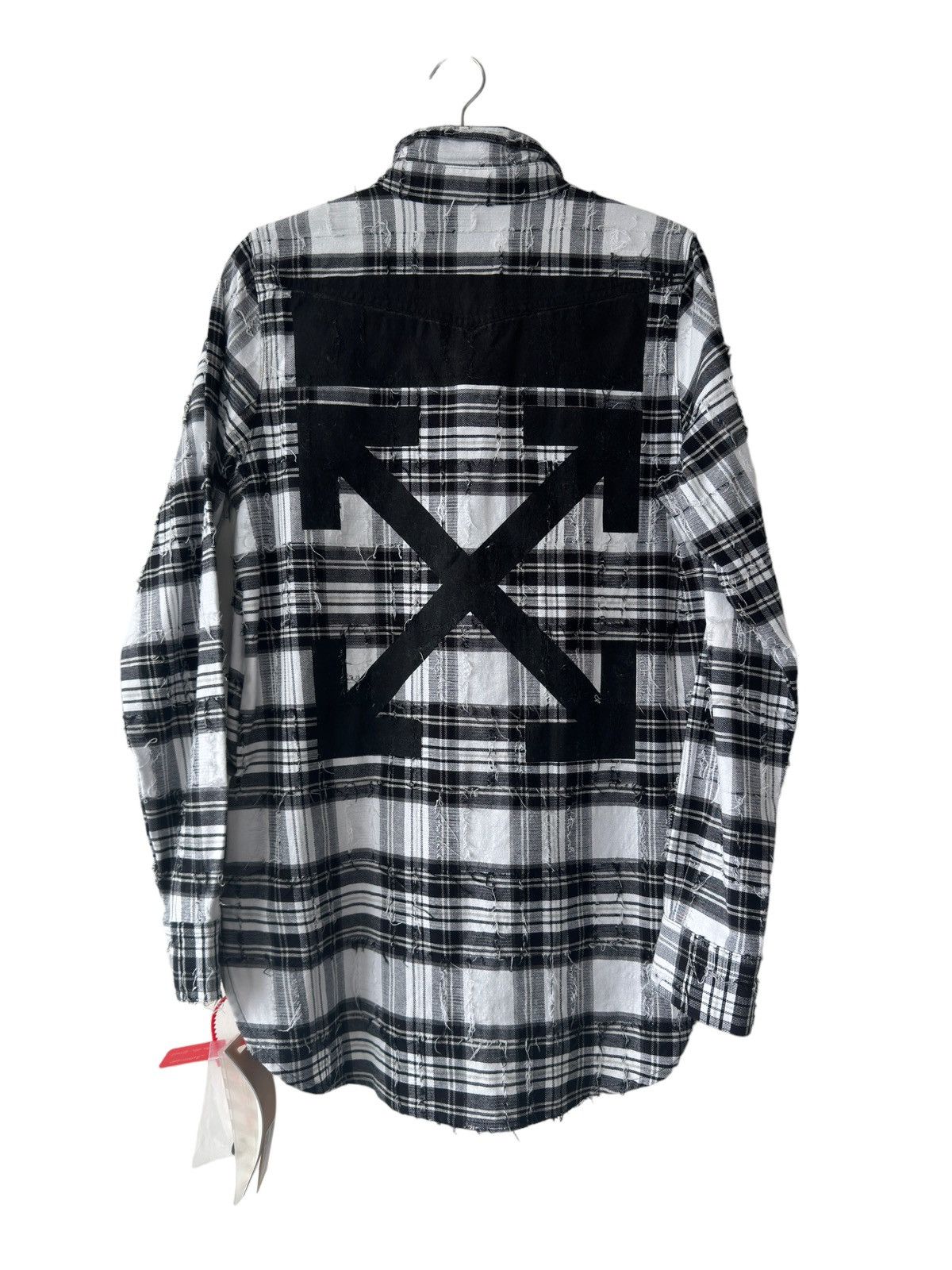 image of 2013 Off White Distressed Flannel Button Up Shirt in Plaid, Men's (Size Medium)