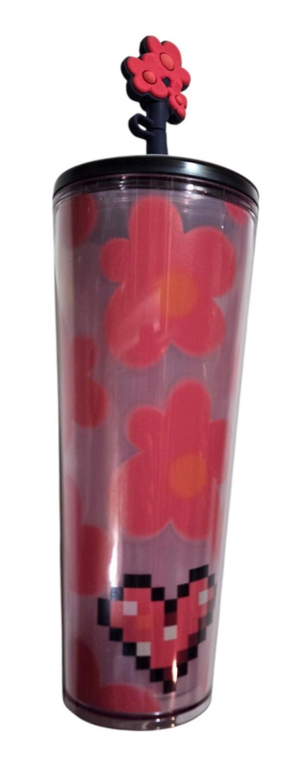 Designer Starbucks Pink Floral Cold Cup w Heart 2025 Topper 24 oz NWT Size ONE SIZE - 1 Thumbnail